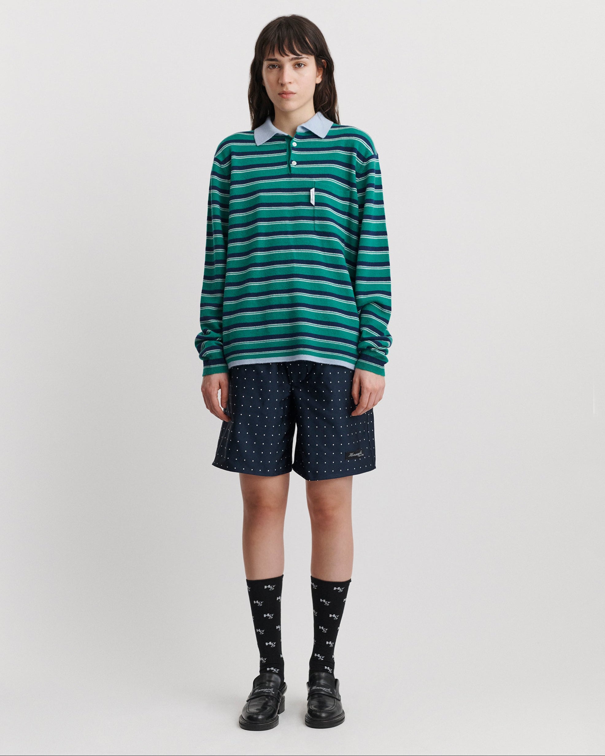 Long Boxer Short in Navy Polka Dot