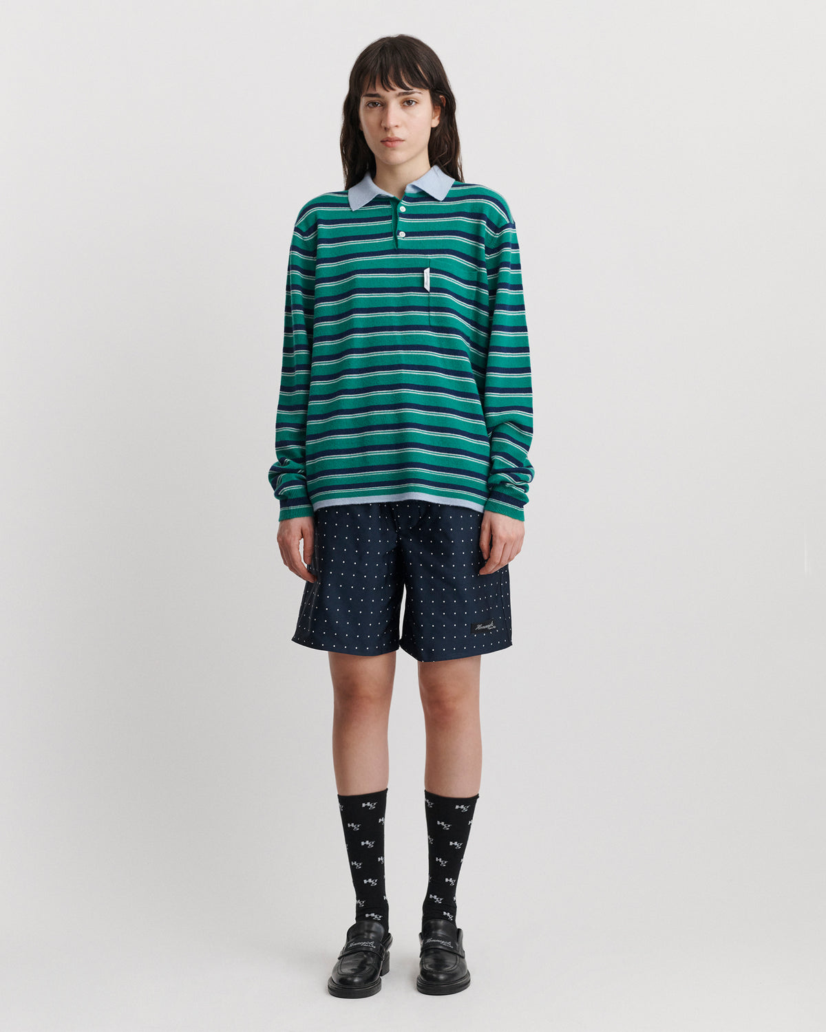 Long Boxer Short in Navy Polka Dot