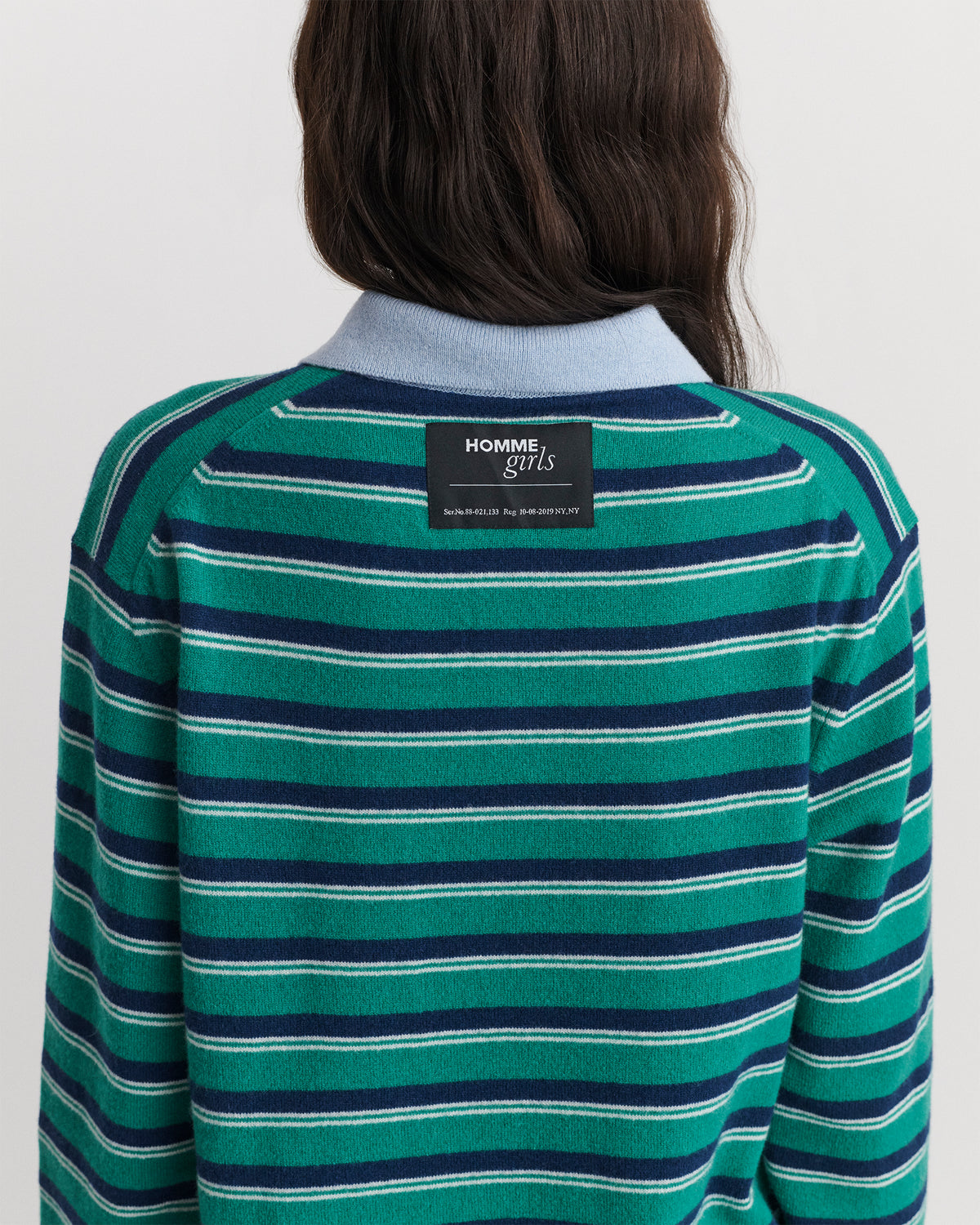 Cashmere Knit Polo in Green Stripe