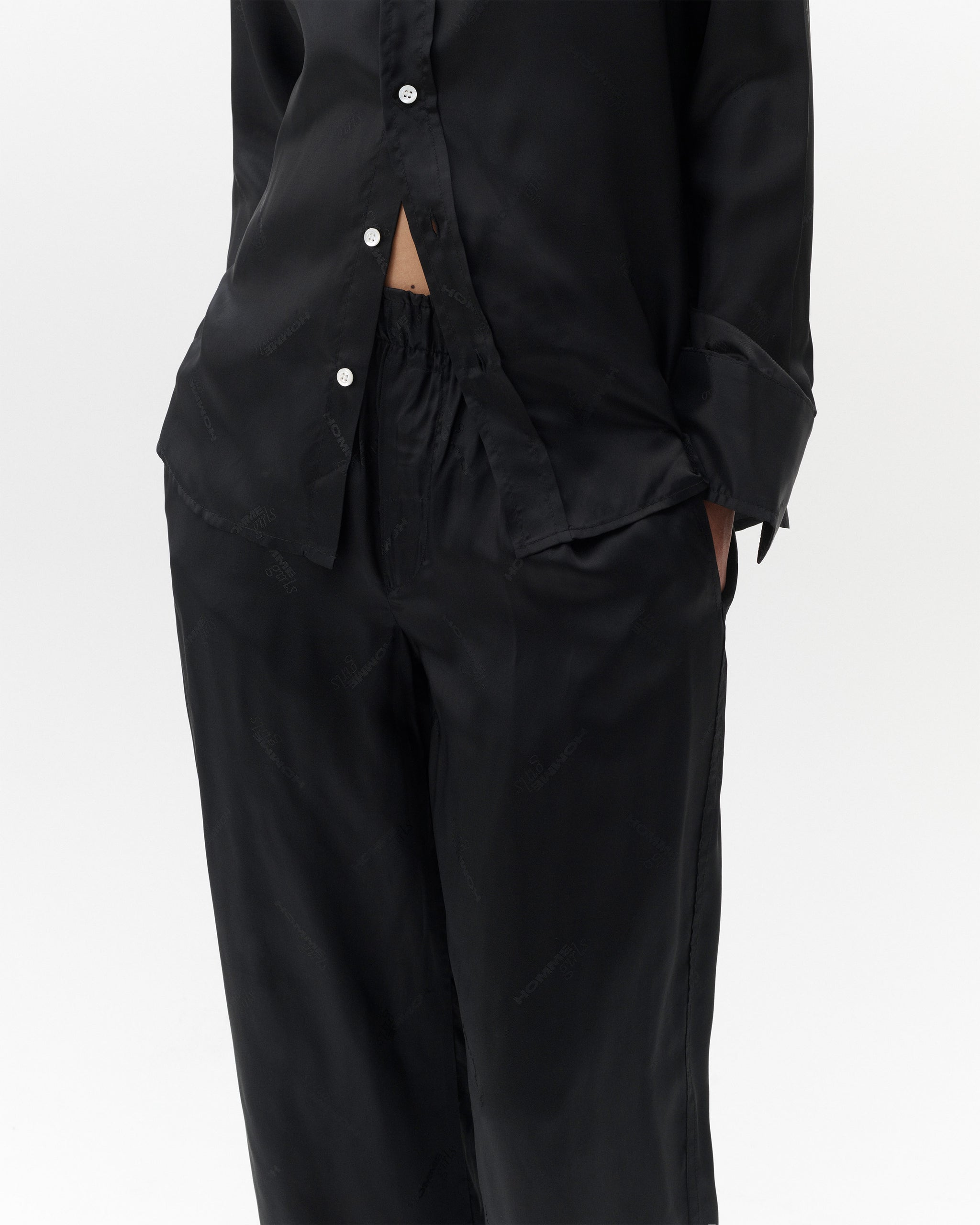 Long Boxer Pants in Black Logo Jacquard