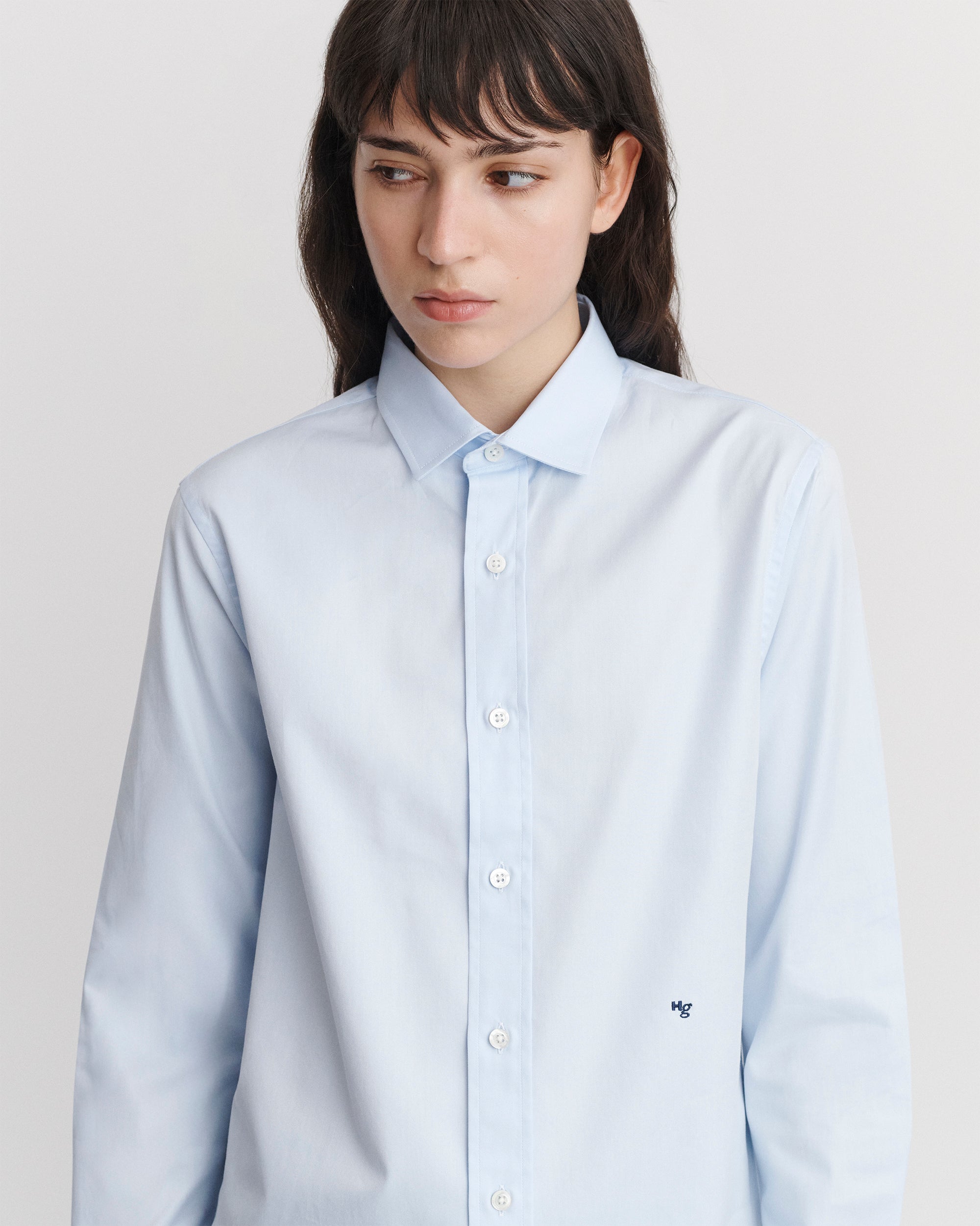 HOMME girls / オム ガールズ | クロップドコットンシャツ | L | ライトブルー/ホワイト | レディース 中古・古着通販】HOMME girls (オムガールズ) クロップド シャツ