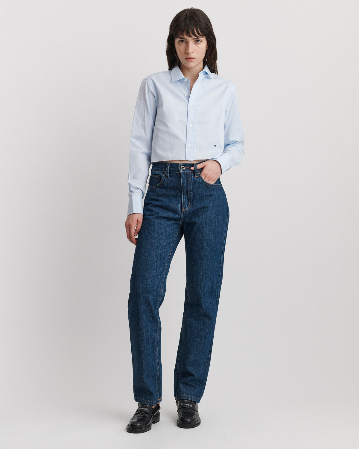 Cropped Shirt in Chambray Blue