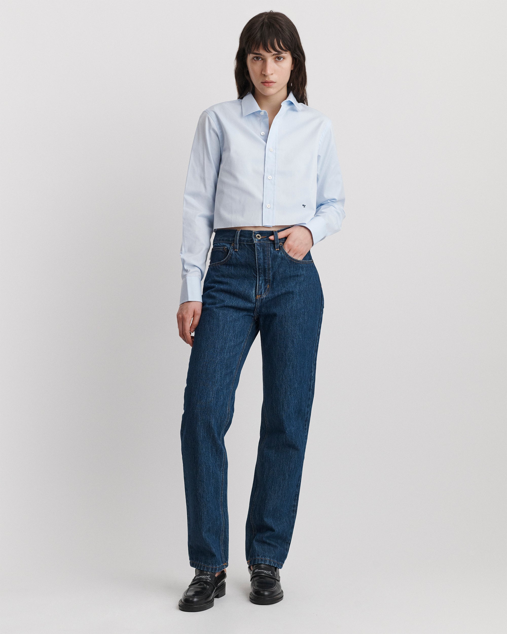 Cropped Shirt in Chambray Blue