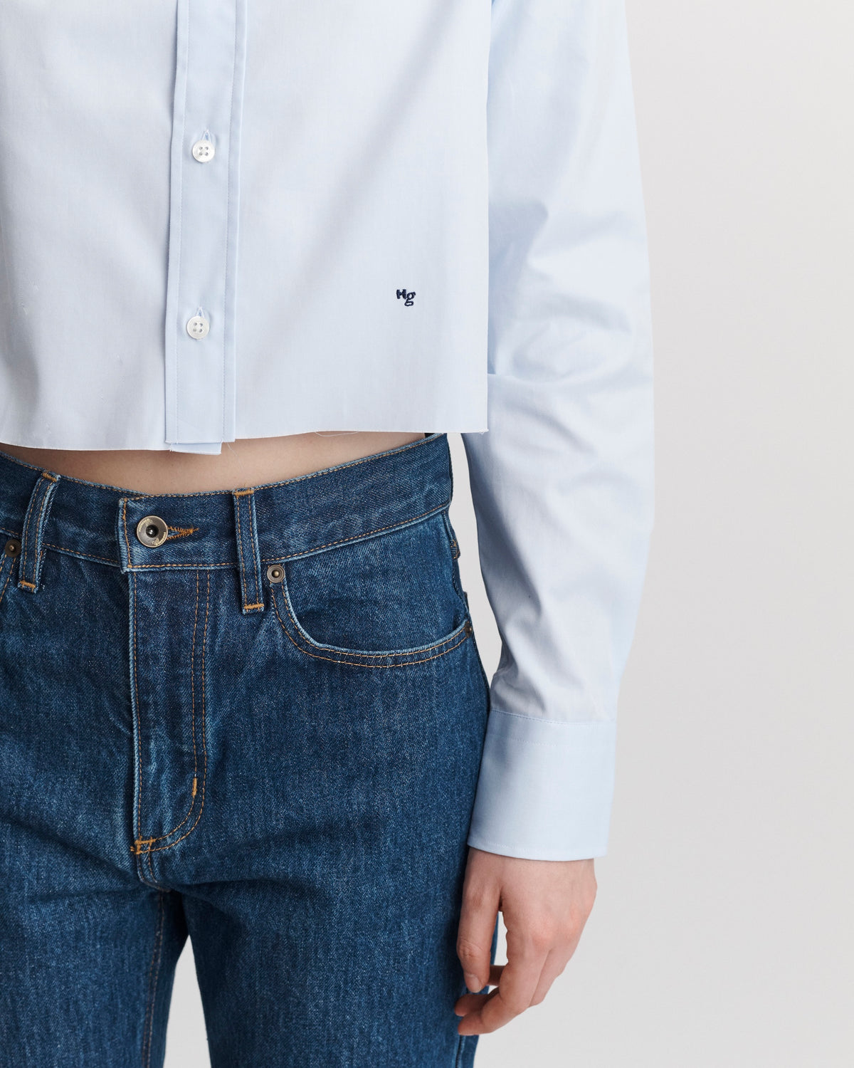 Cropped Shirt in Chambray Blue