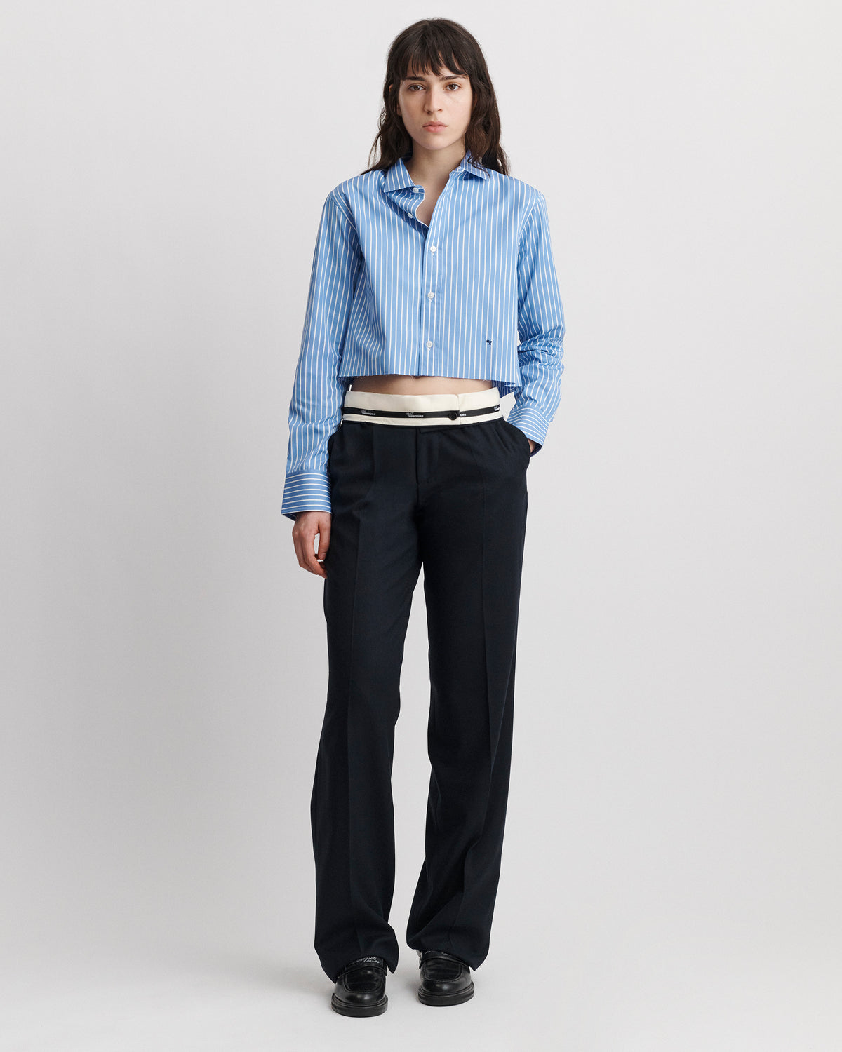 Cropped Shirt in Classic Stripe