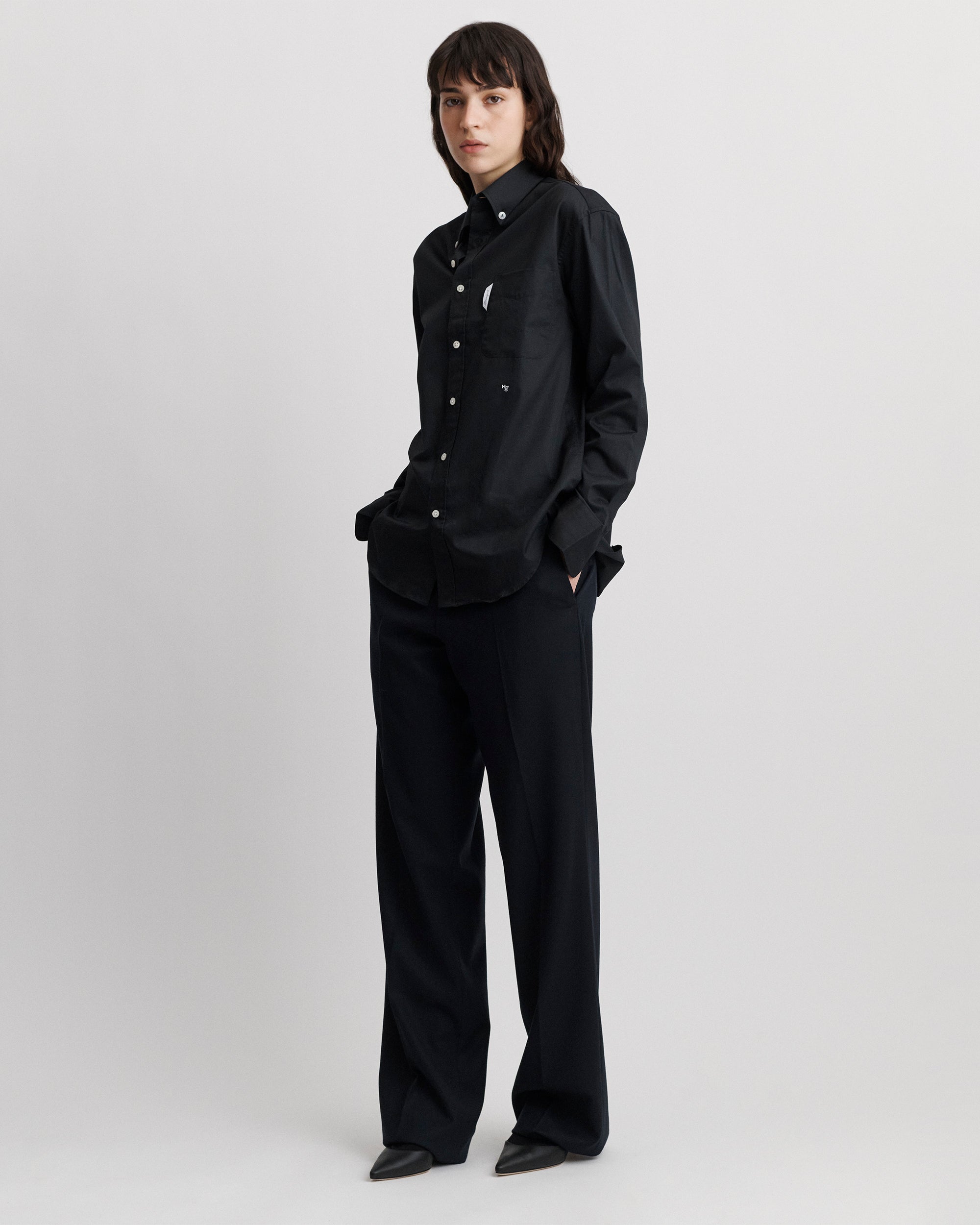 Oxford Shirt in Black Poplin