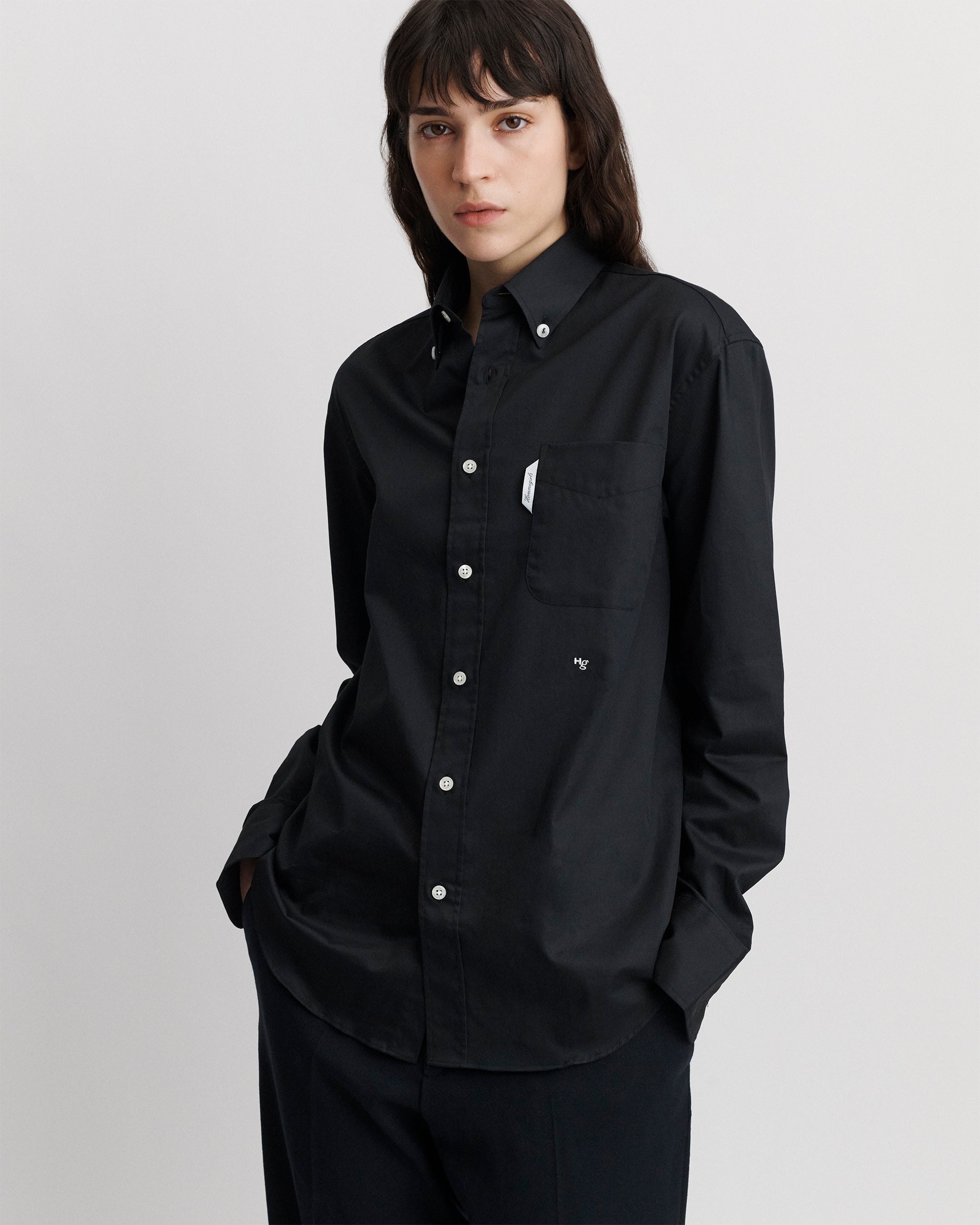 Oxford Shirt in Black Poplin