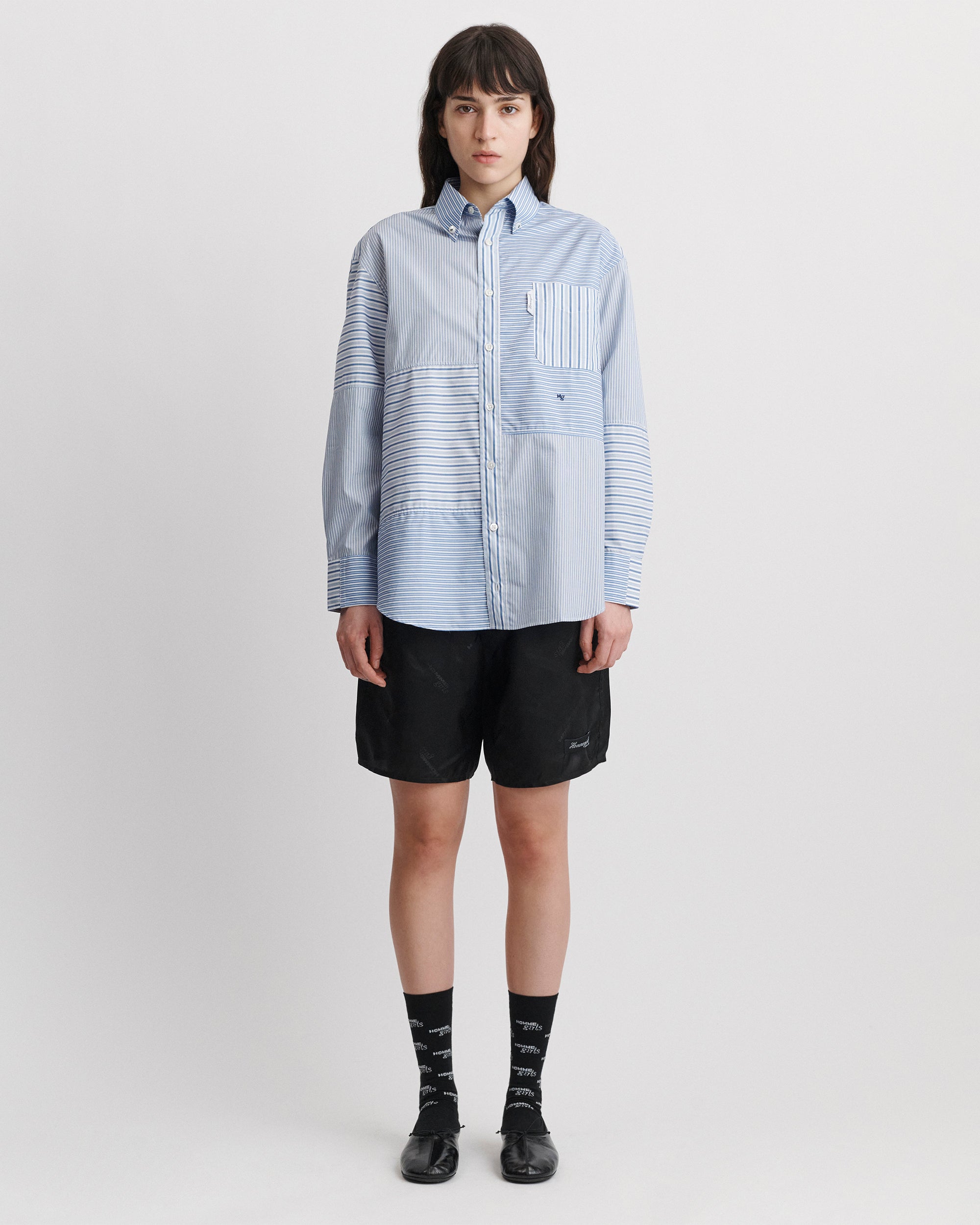 Patchwork Shirt in Blue Stripe Combo