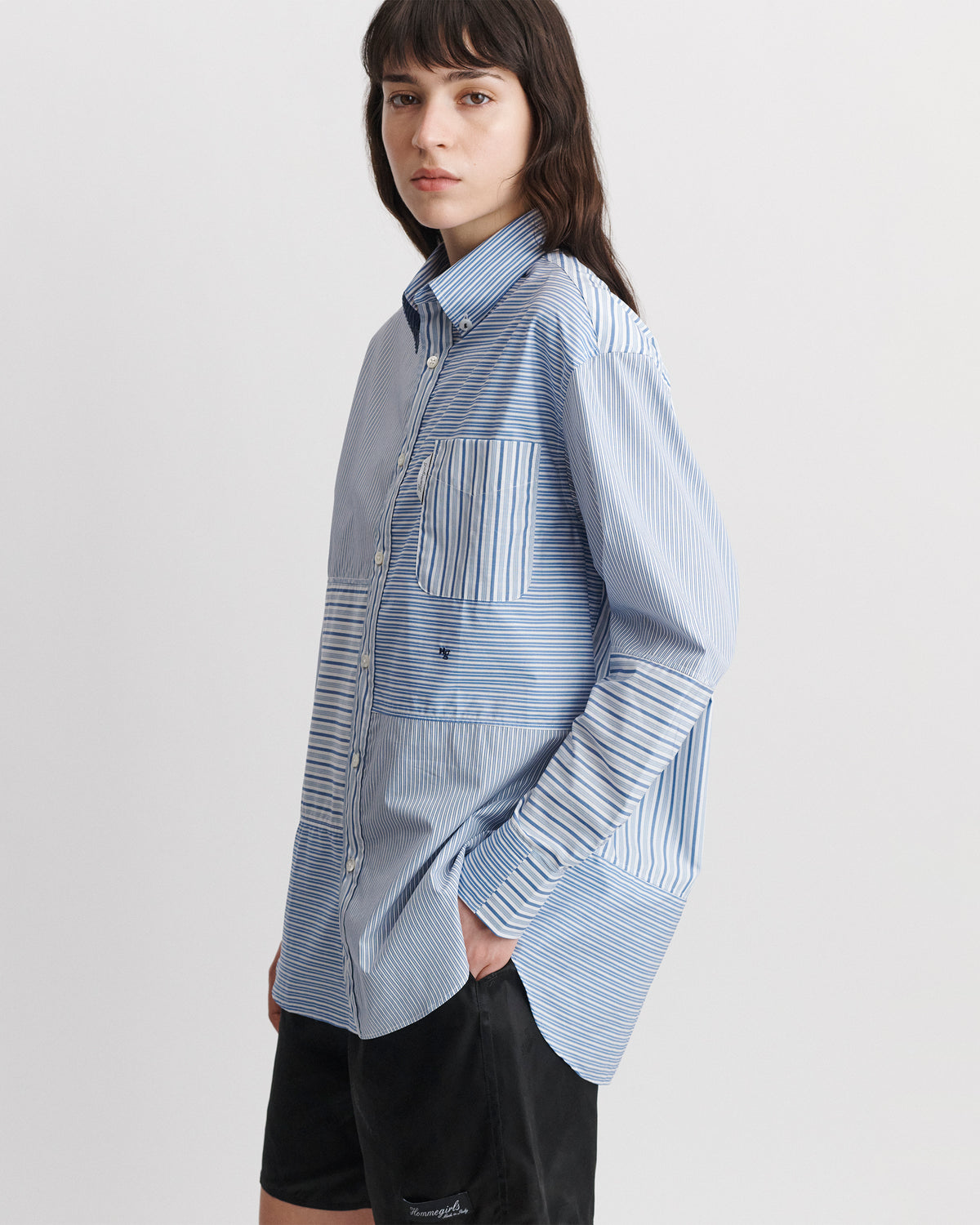 Patchwork Shirt in Blue Stripe Combo