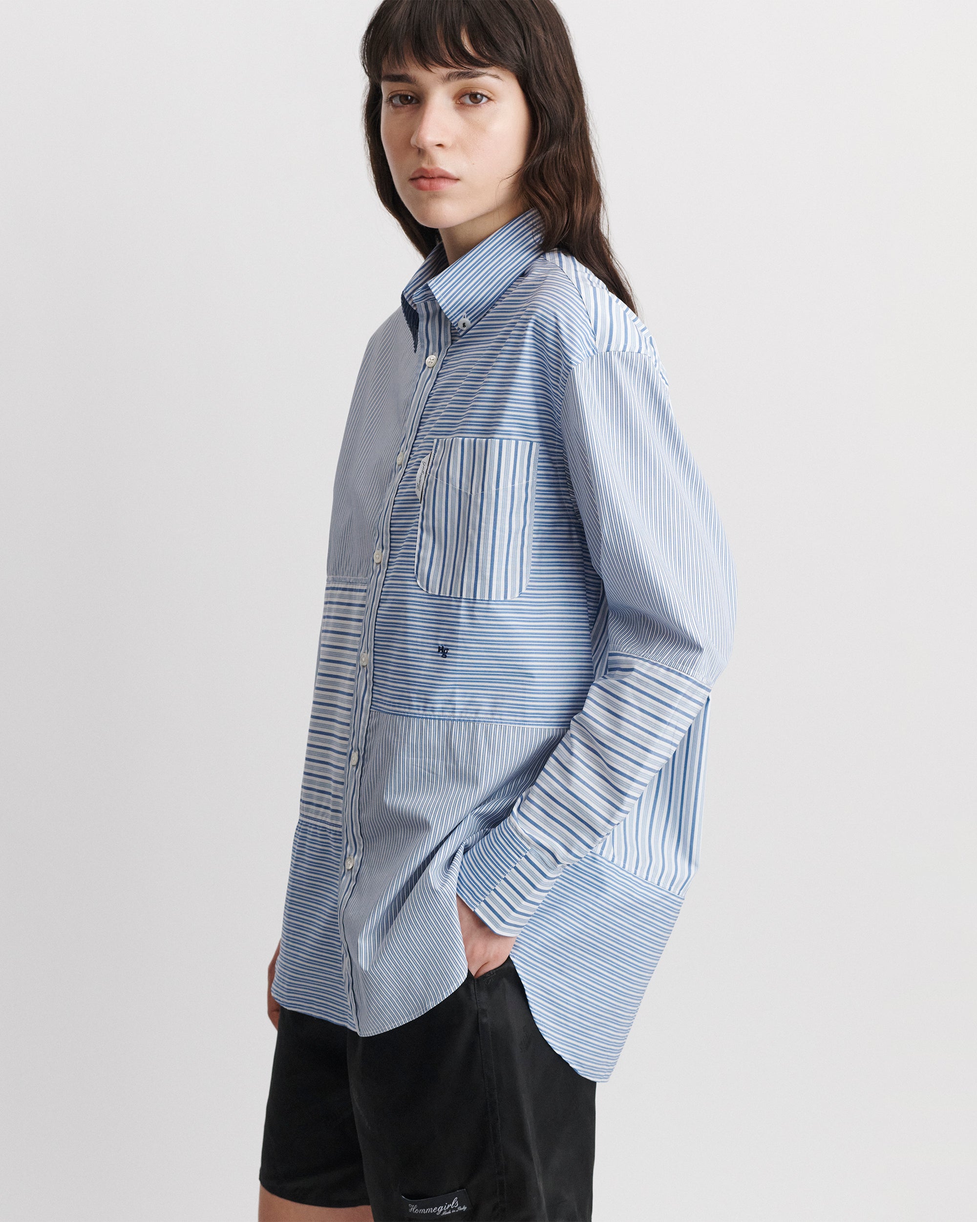 Patchwork Shirt in Blue Stripe Combo