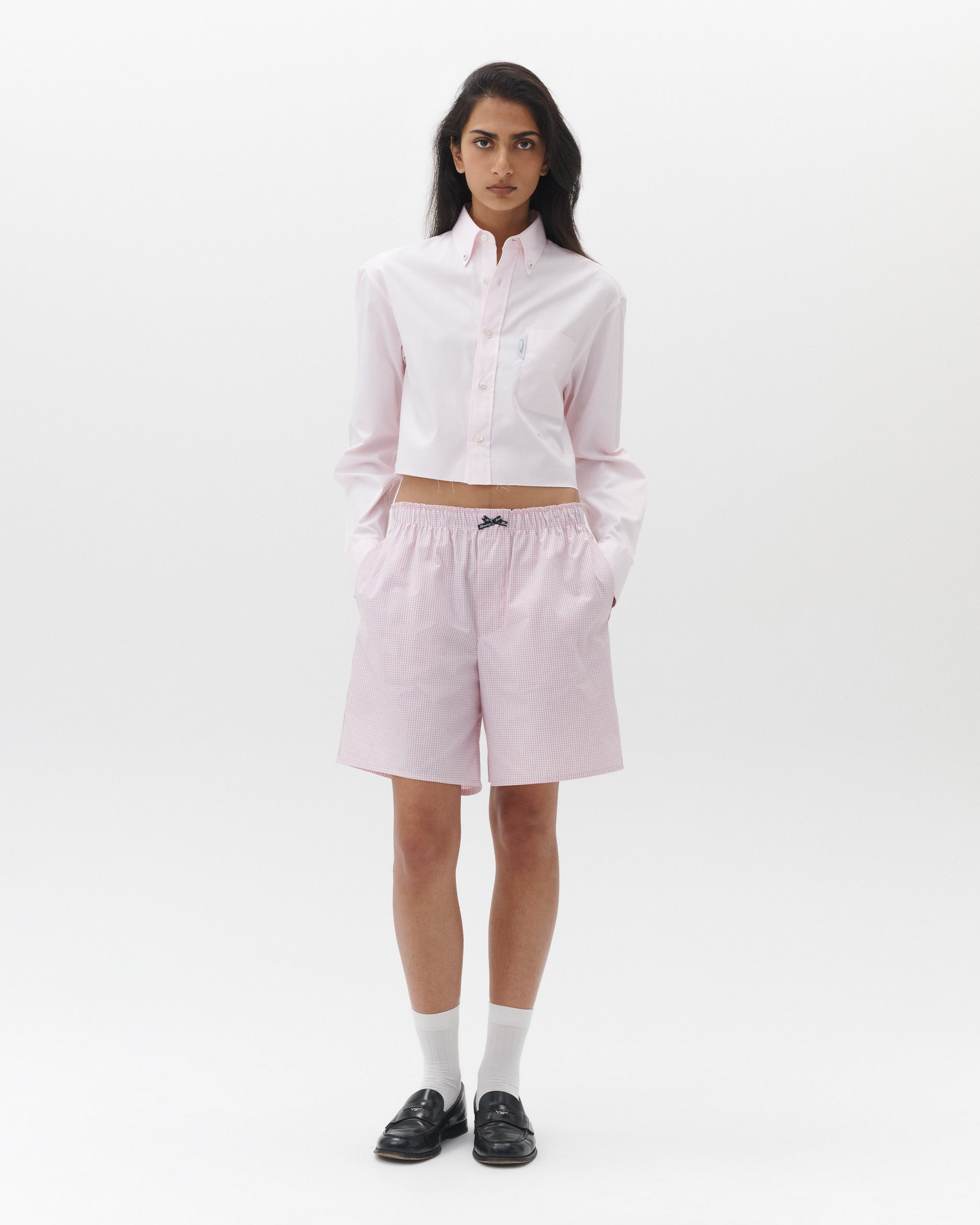 Cropped Oxford Shirt in Pink