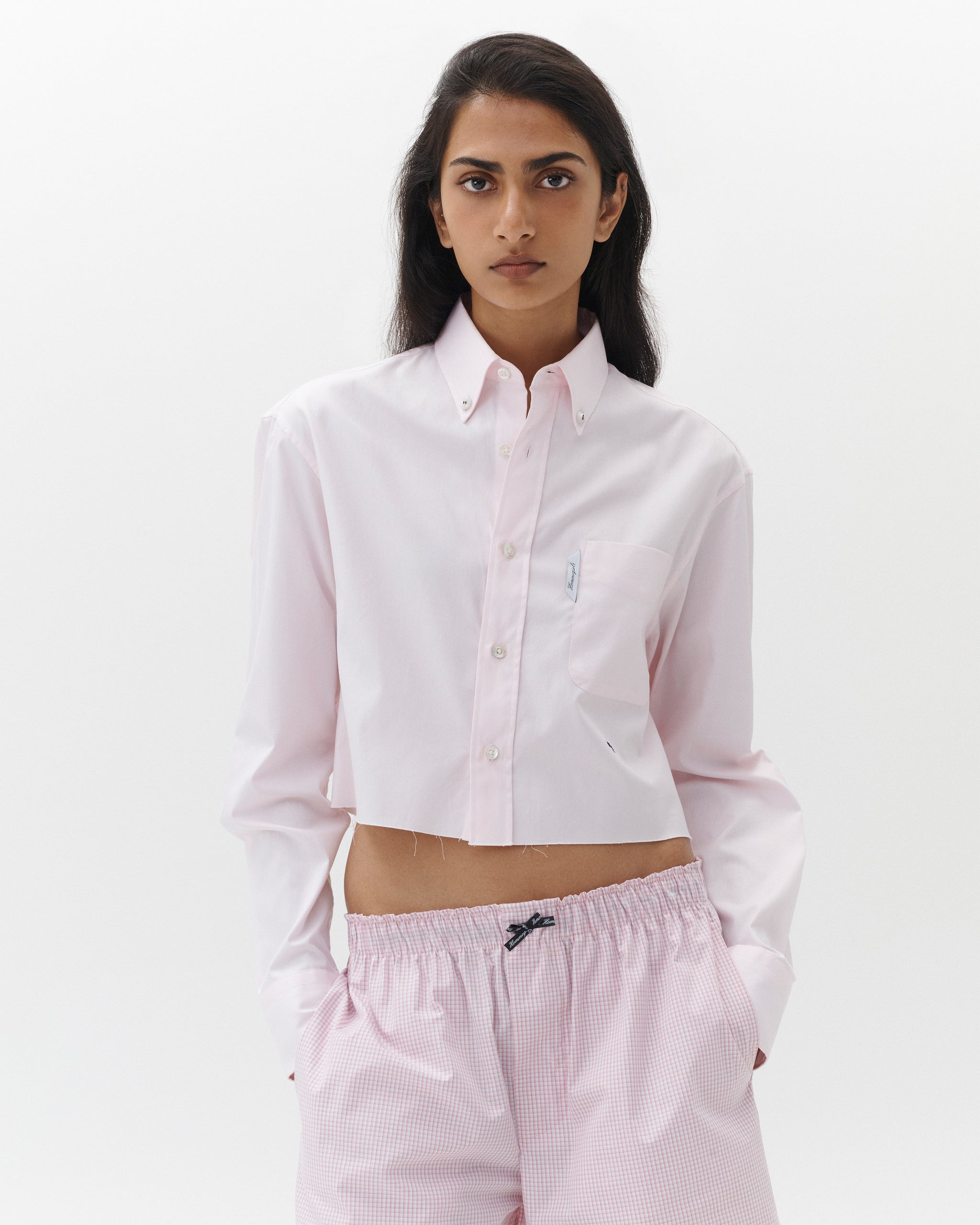 Cropped Oxford Shirt in Pink