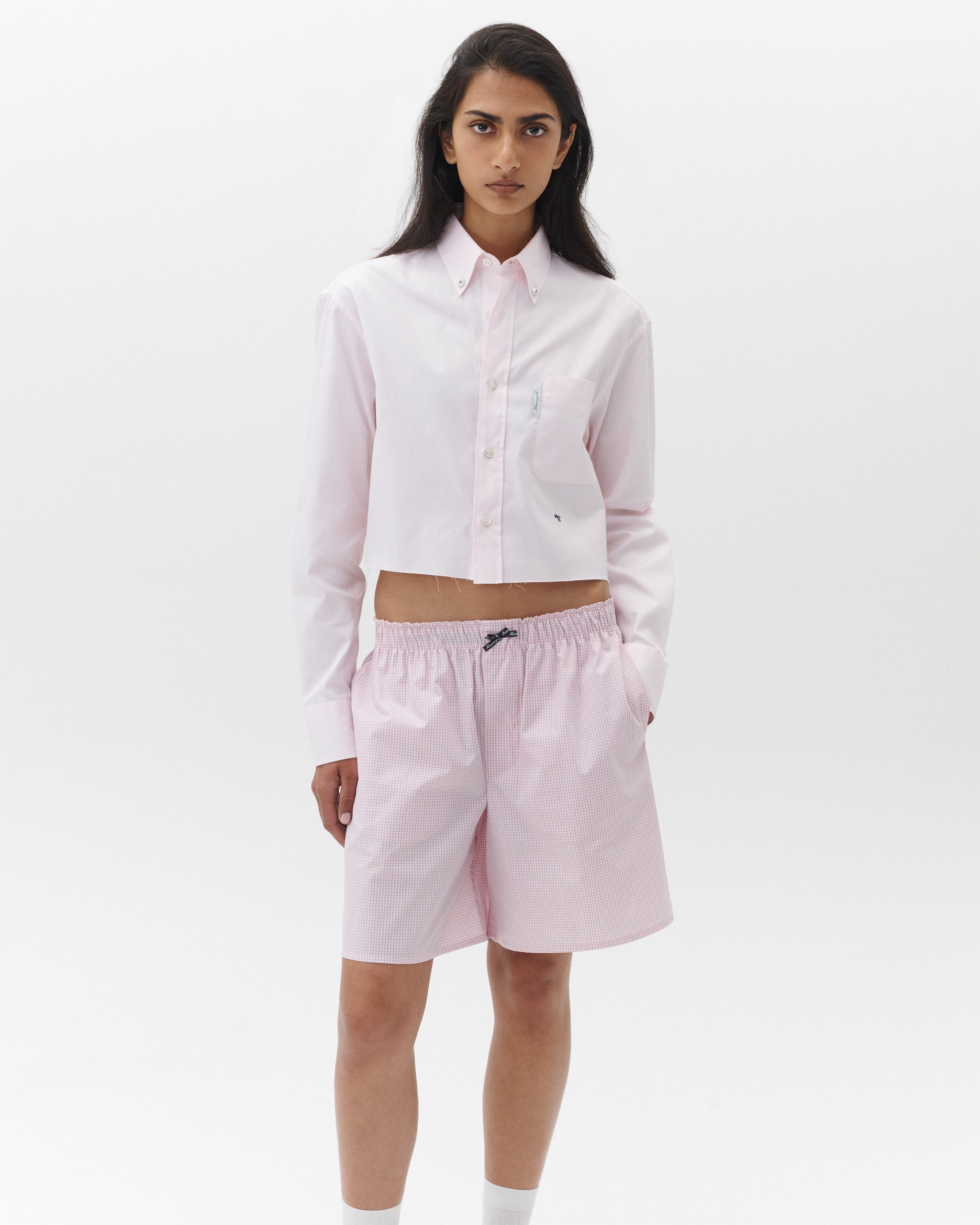 Cropped Oxford Shirt in Pink