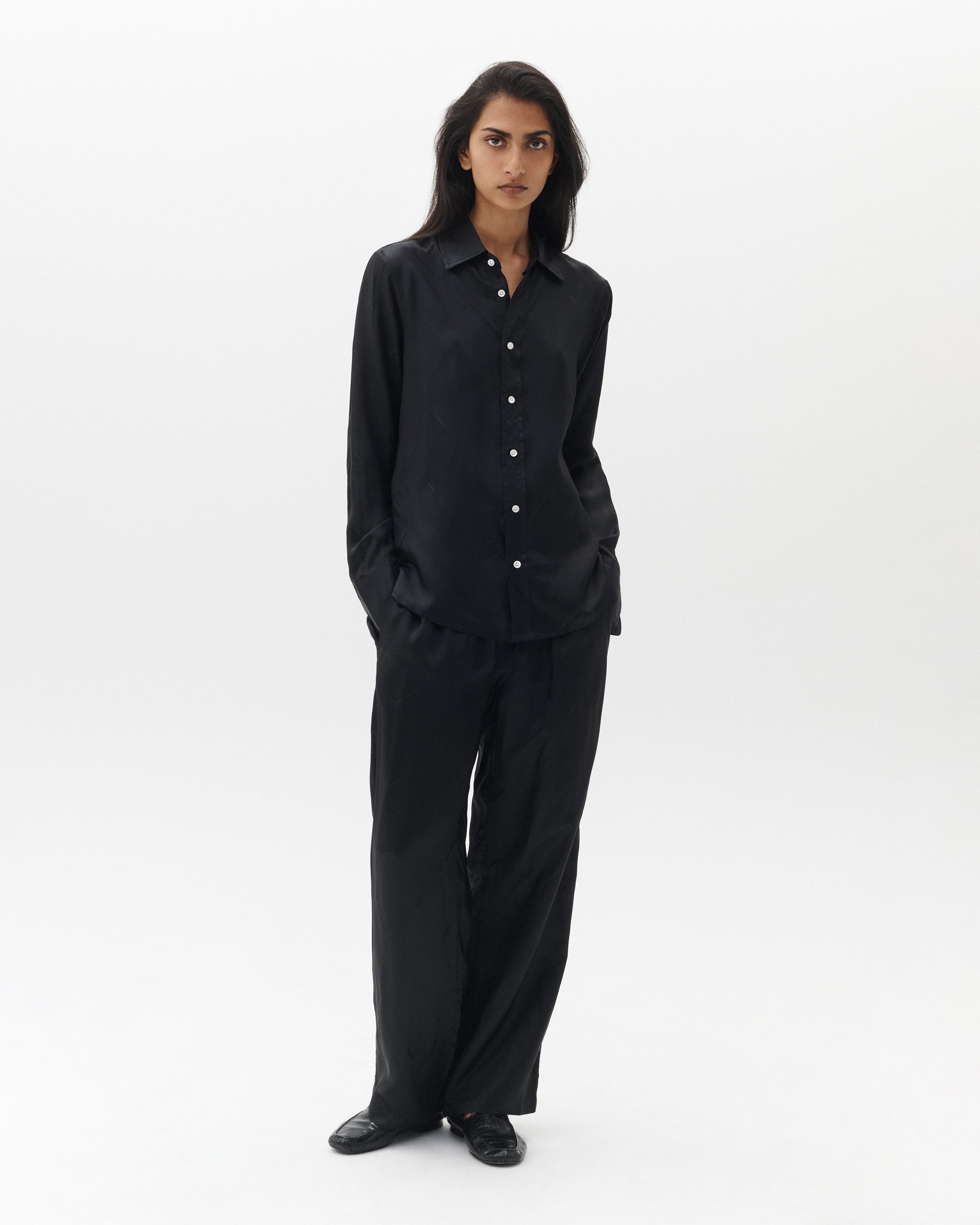 Long Boxer Pants in Black Logo Jacquard