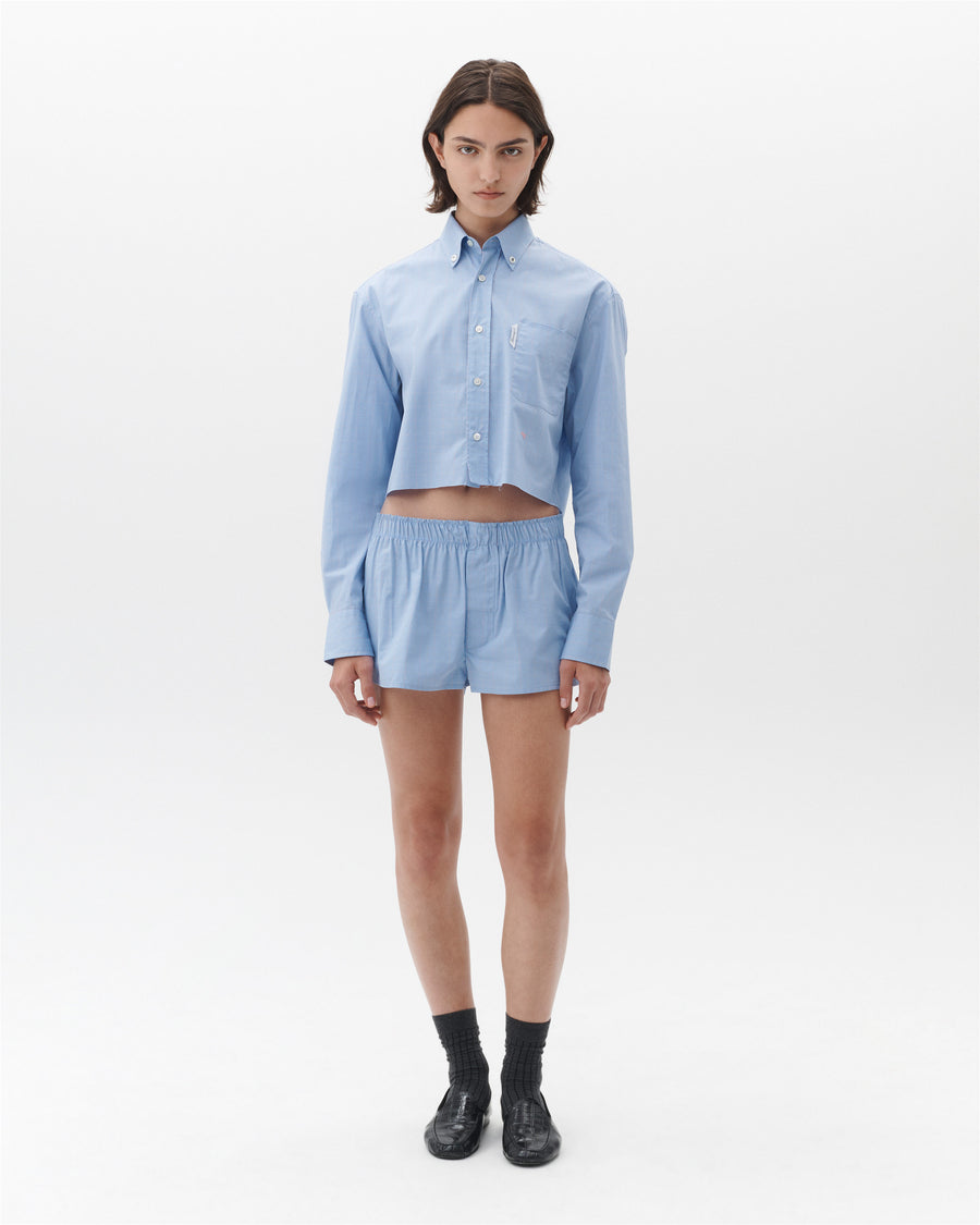 Cropped Oxford Shirt in Blue Graph