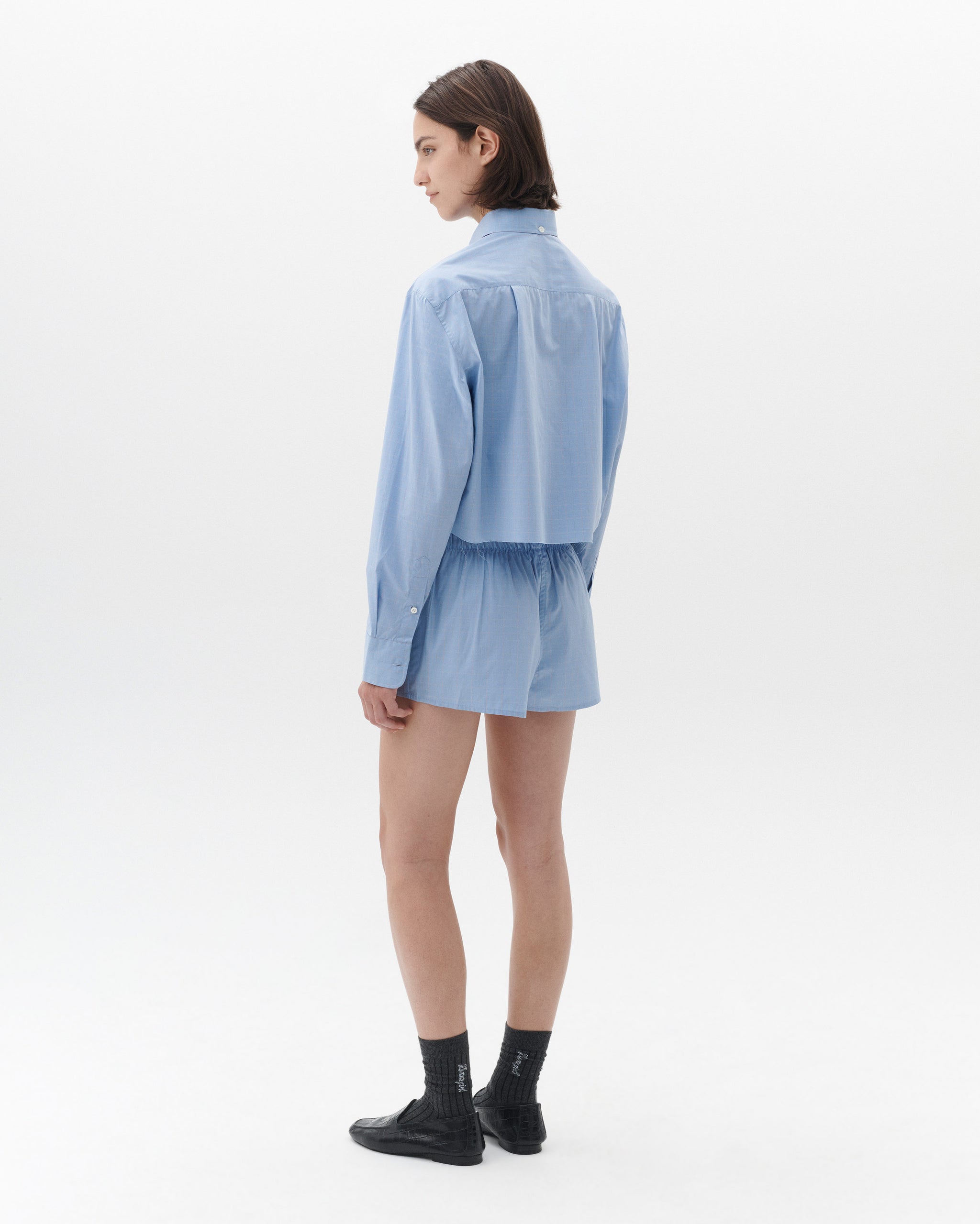 Cropped Oxford Shirt in Blue Graph
