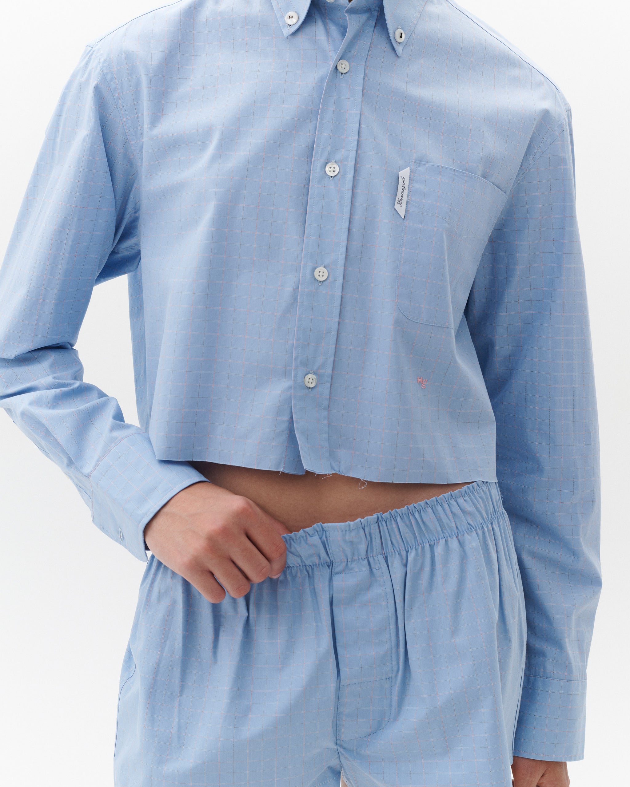 Cropped Oxford Shirt in Blue Graph