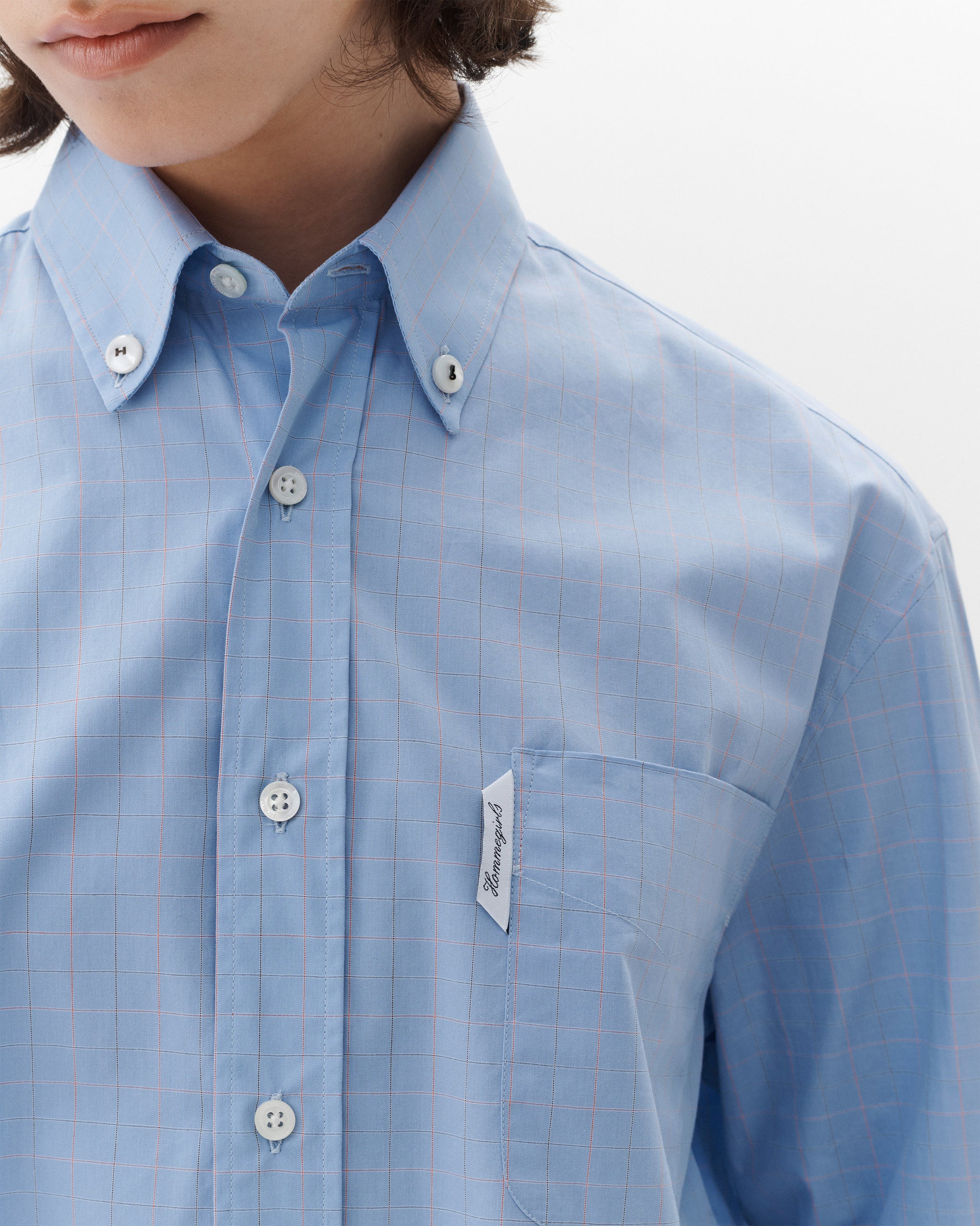 Cropped Oxford Shirt in Blue Graph