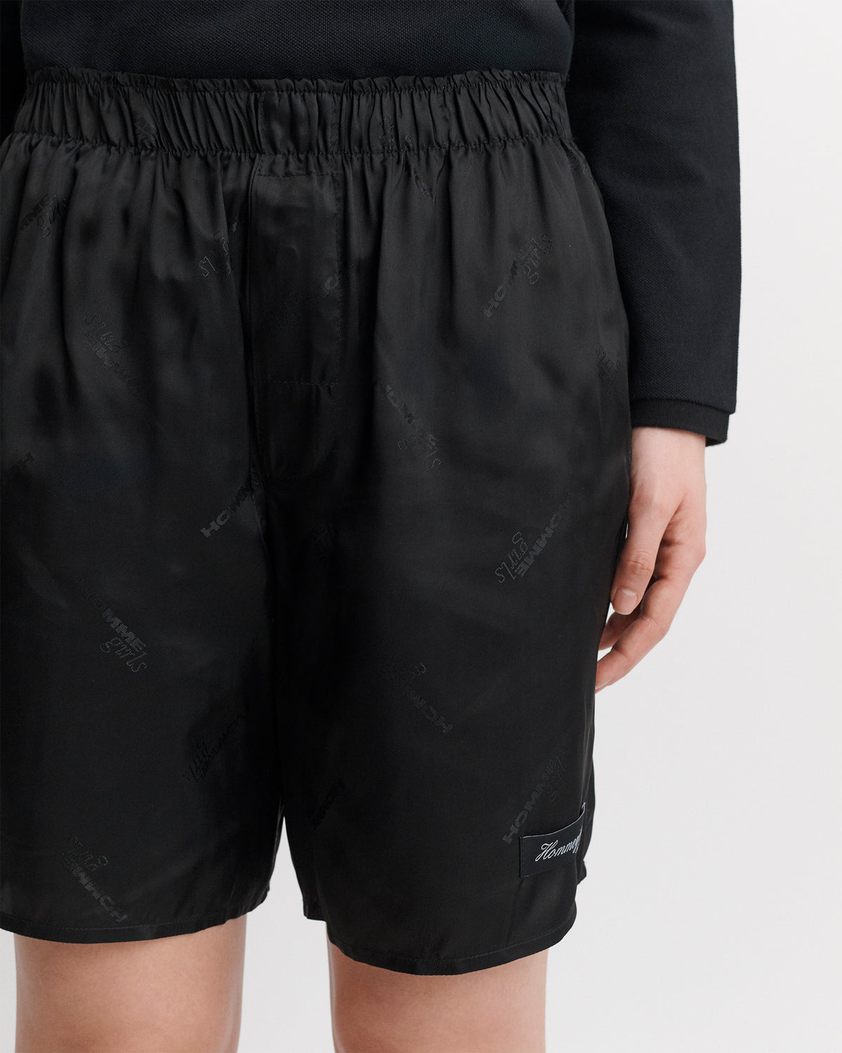 Long Boxer Short in Black Logo Jacquard