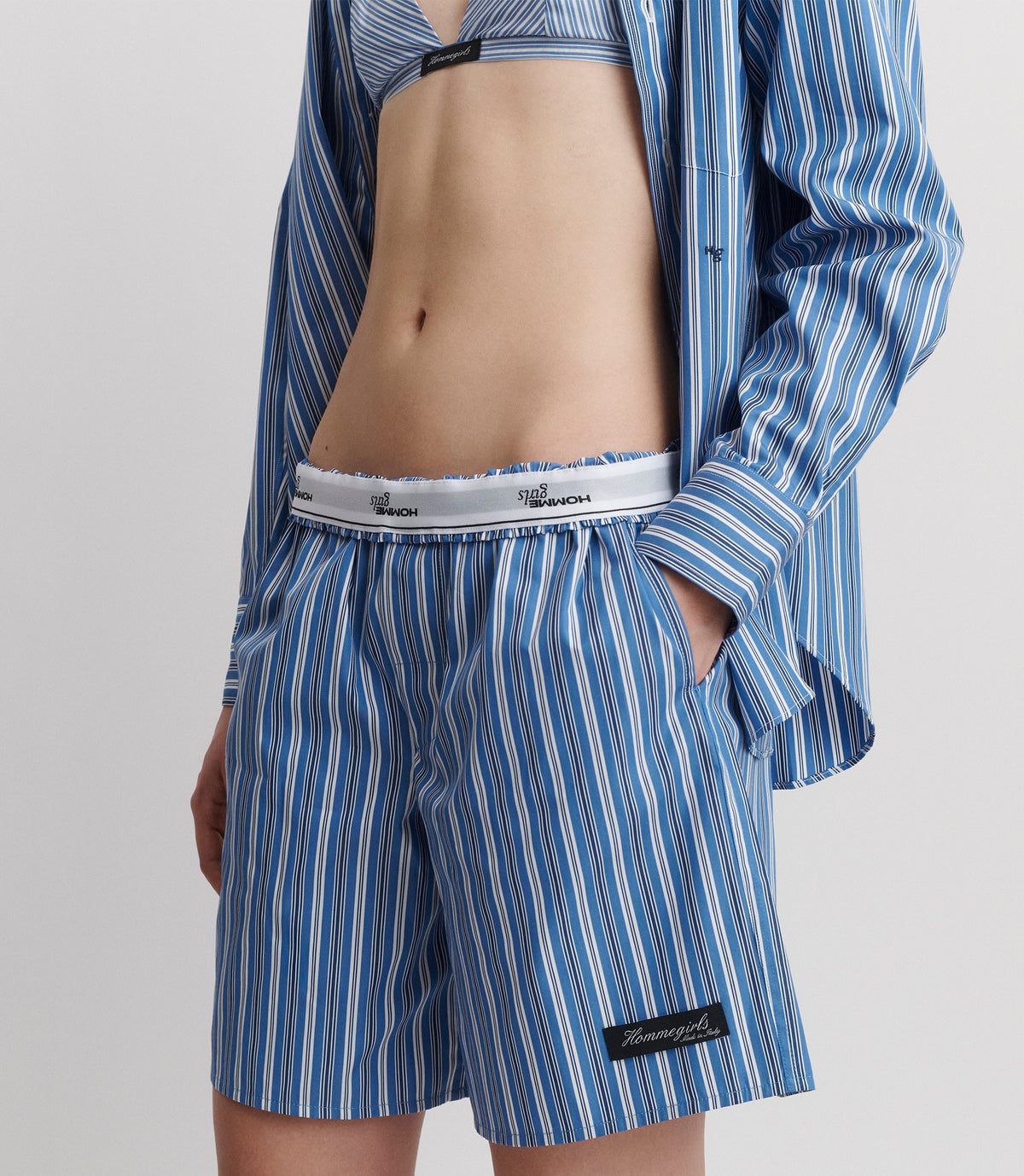Long Boxer Short in Blue Porto Stripe