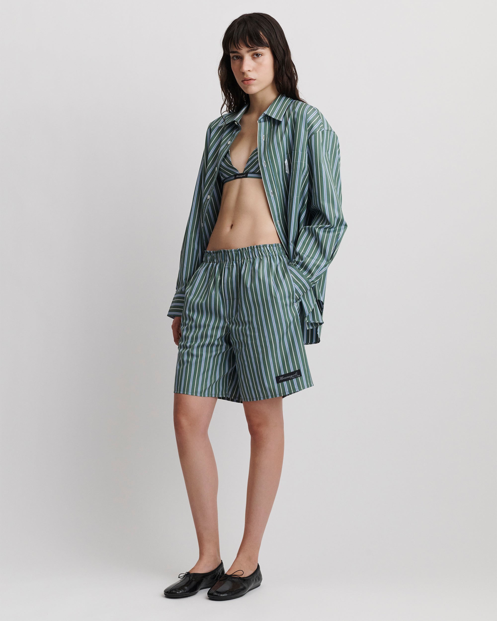 Long Boxer Short in Green Porto Stripe