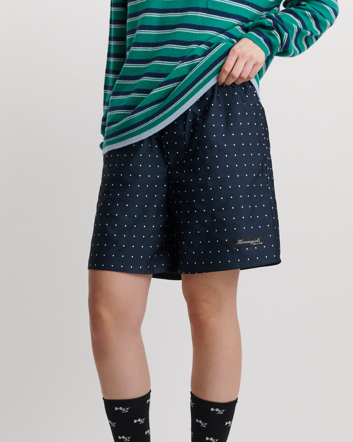 Long Boxer Short in Navy Polka Dot