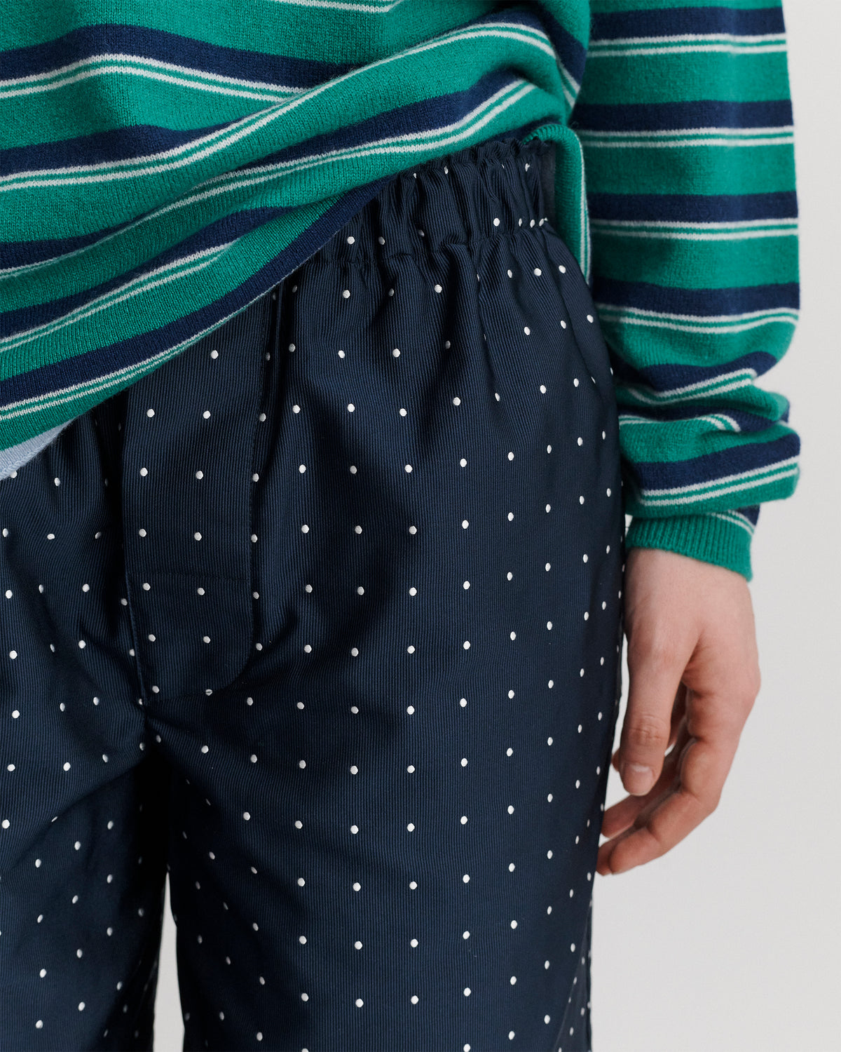 Long Boxer Short in Navy Polka Dot