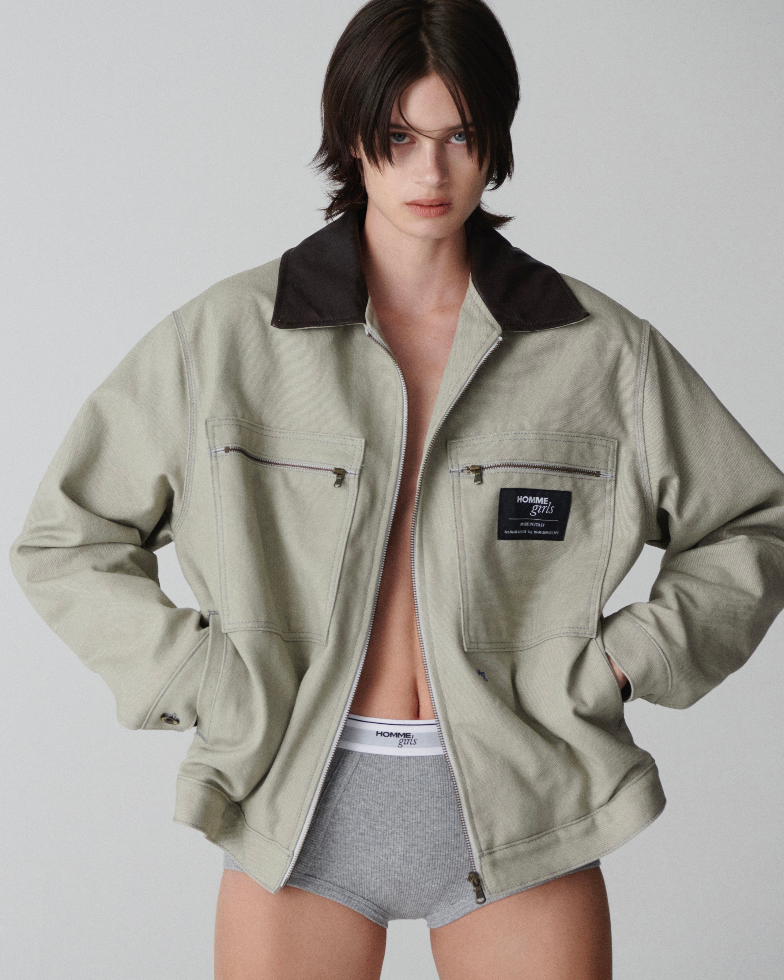 Work Jacket in Grey Canvas