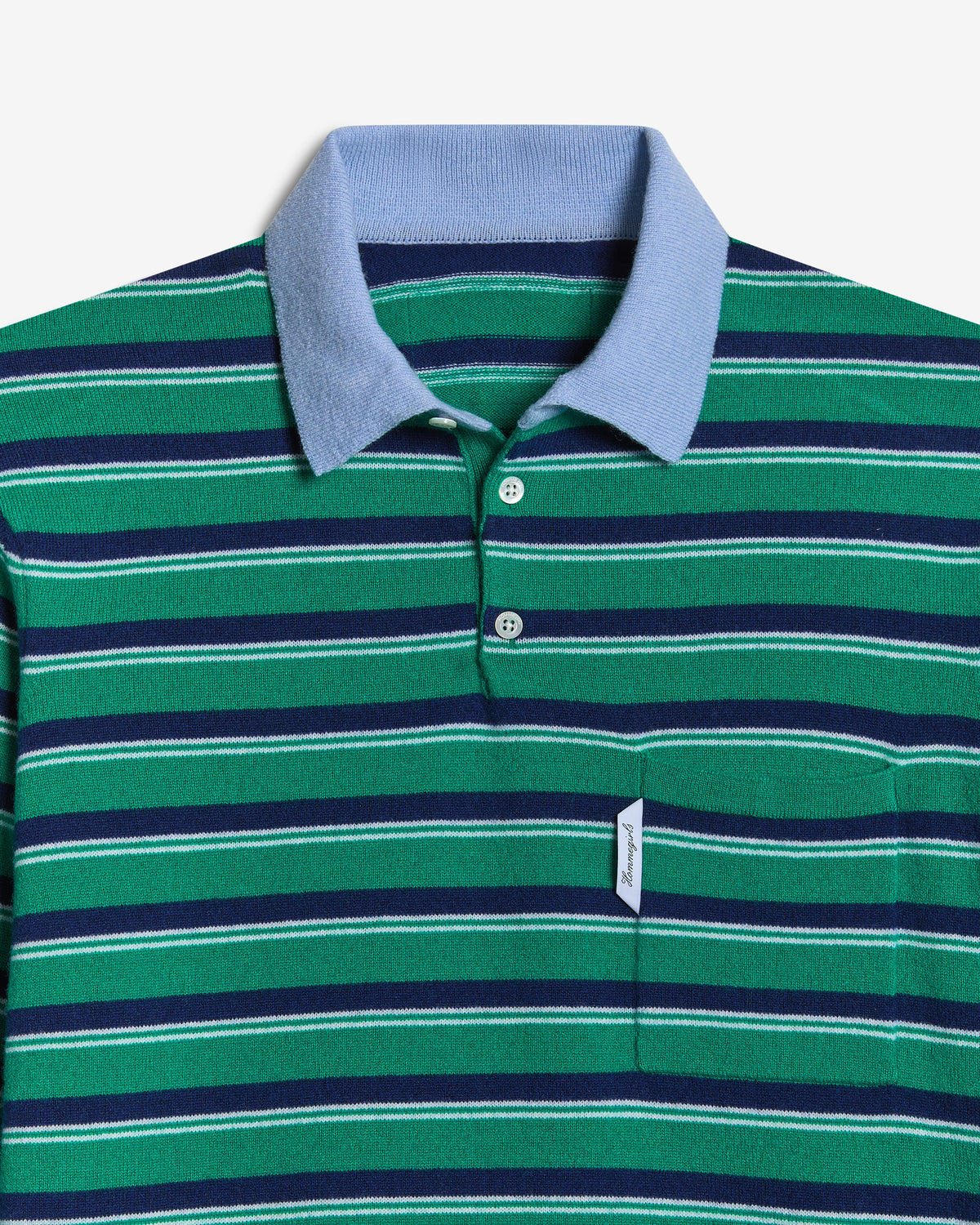 Cashmere Knit Polo in Green Stripe