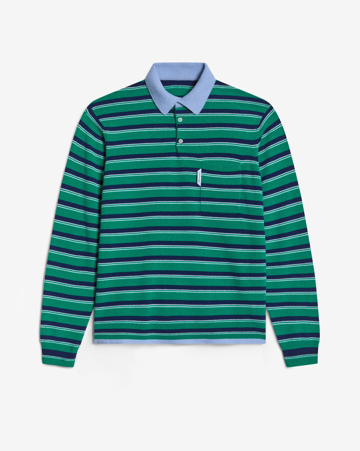Cashmere Knit Polo in Green Stripe