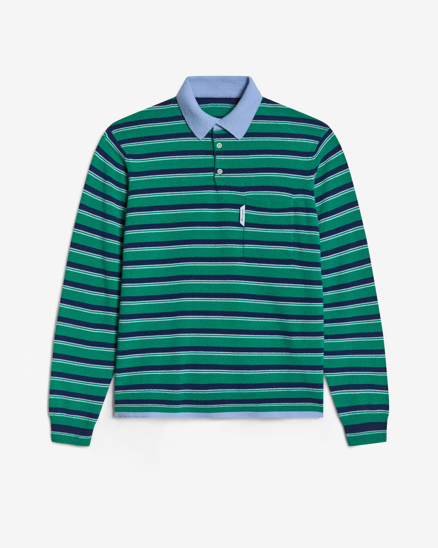 Cashmere Knit Polo in Green Stripe