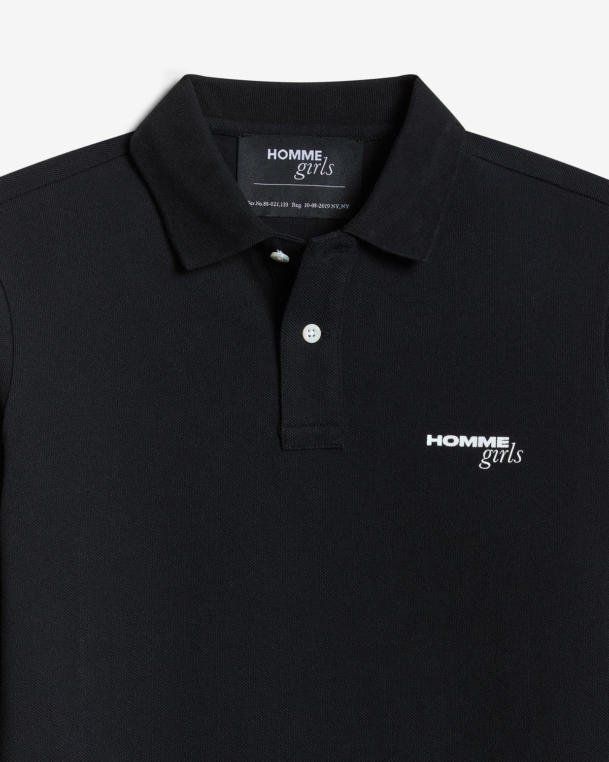 Long Sleeve Pique Polo in Black