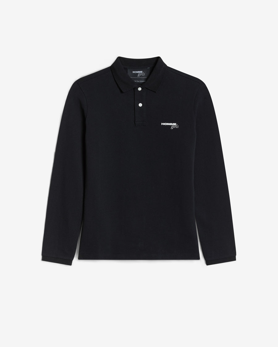 Long Sleeve Pique Polo in Black