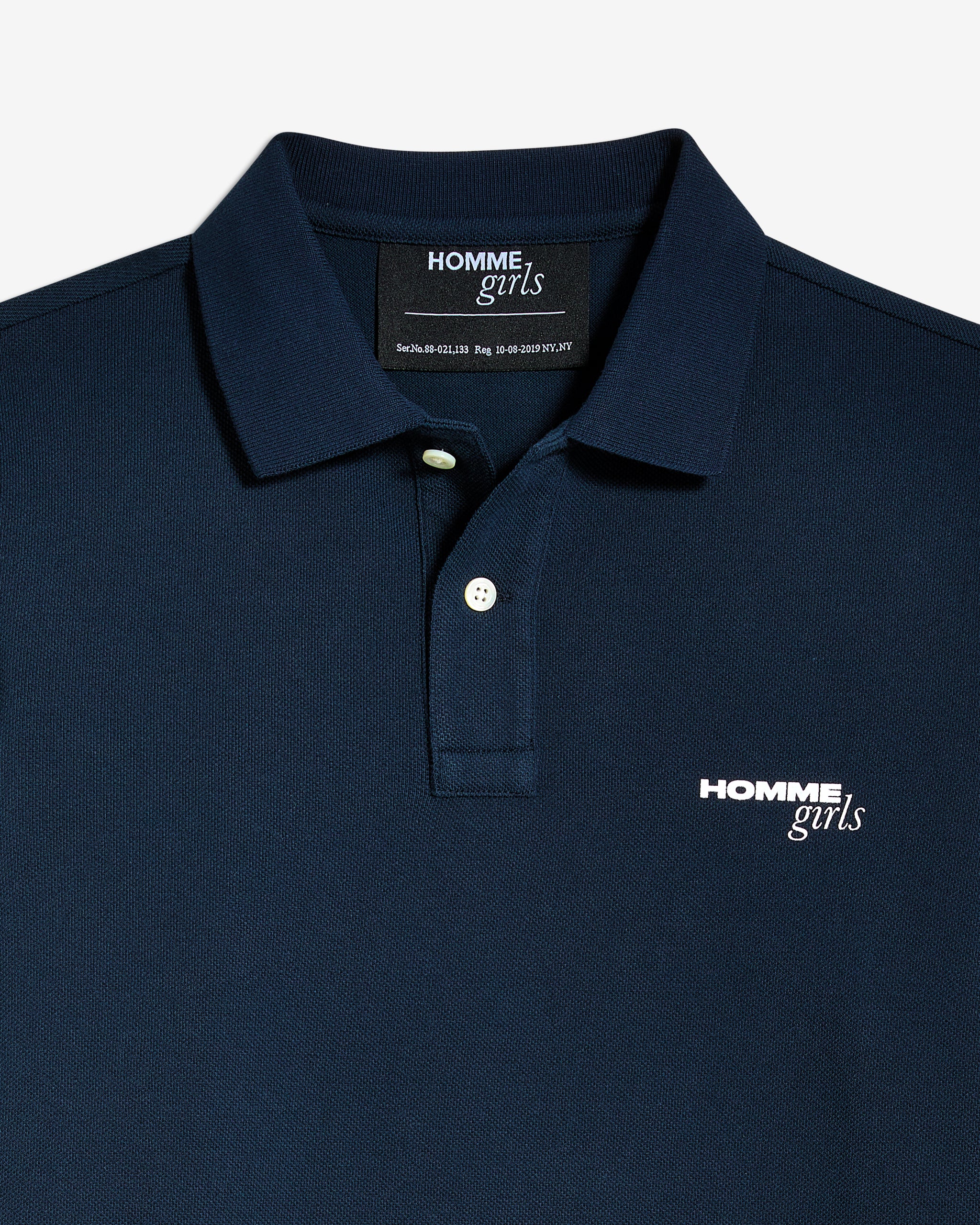 Long Sleeve Pique Polo in Navy