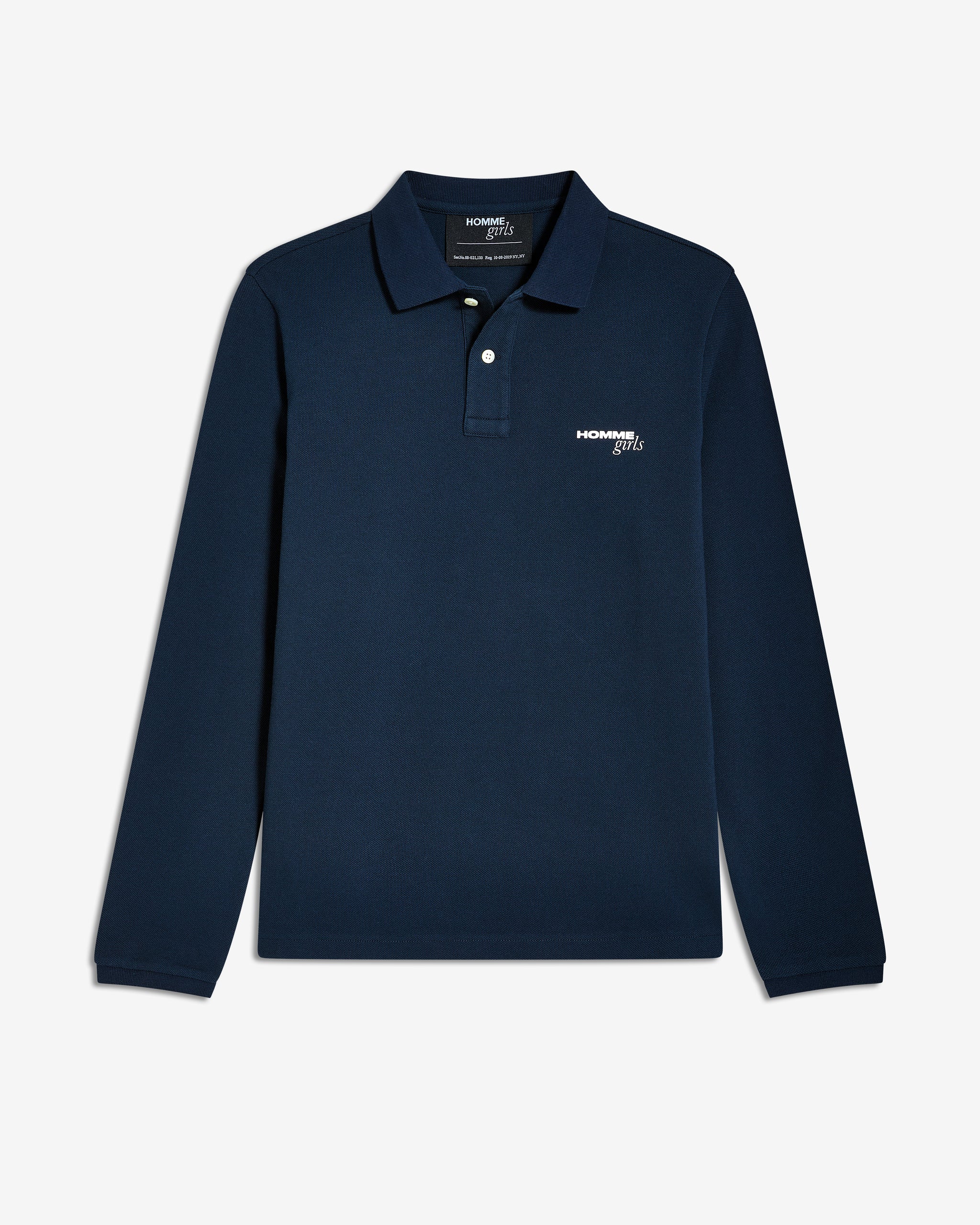 Long Sleeve Pique Polo in Navy