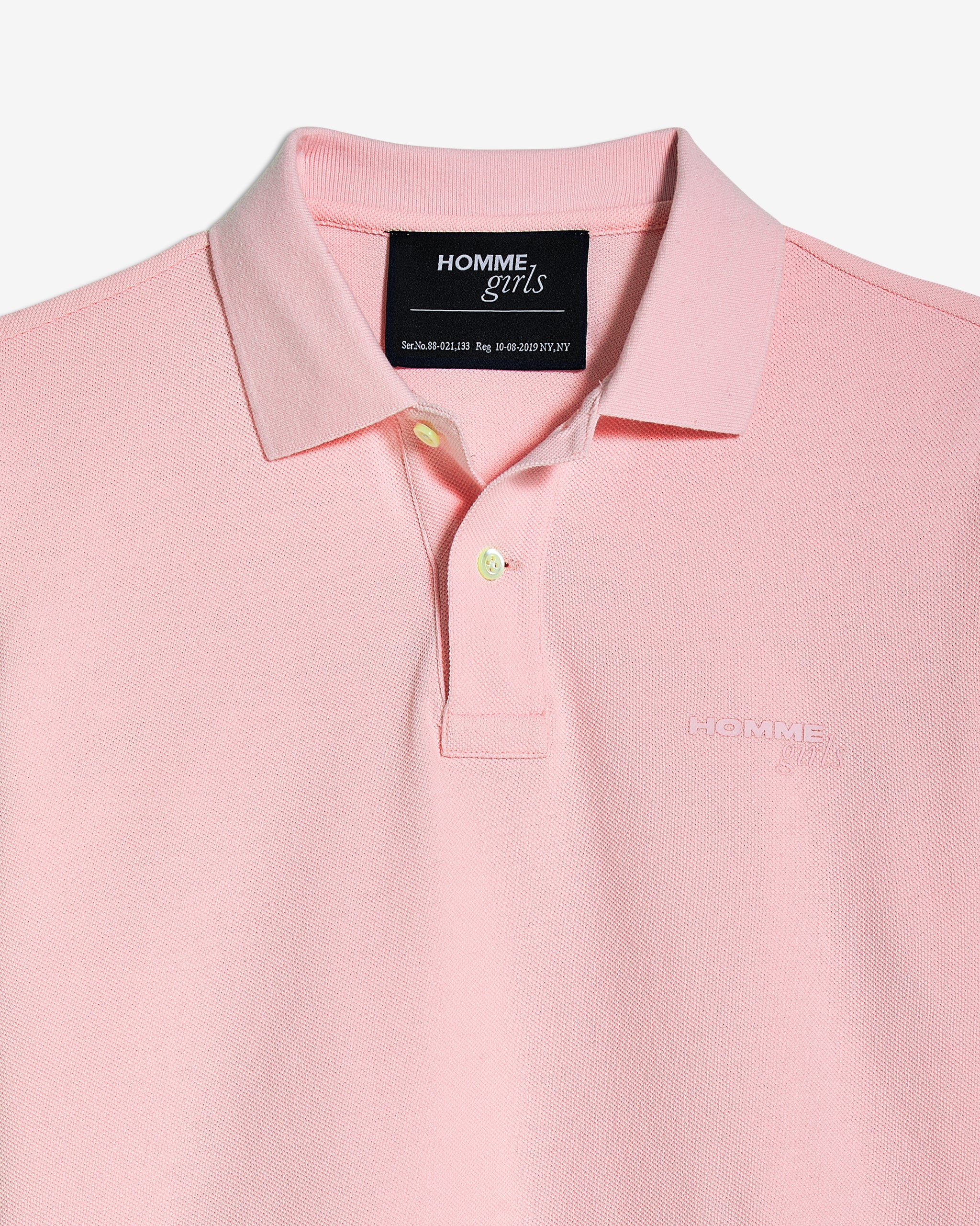 Long Sleeve Pique Polo in Pink