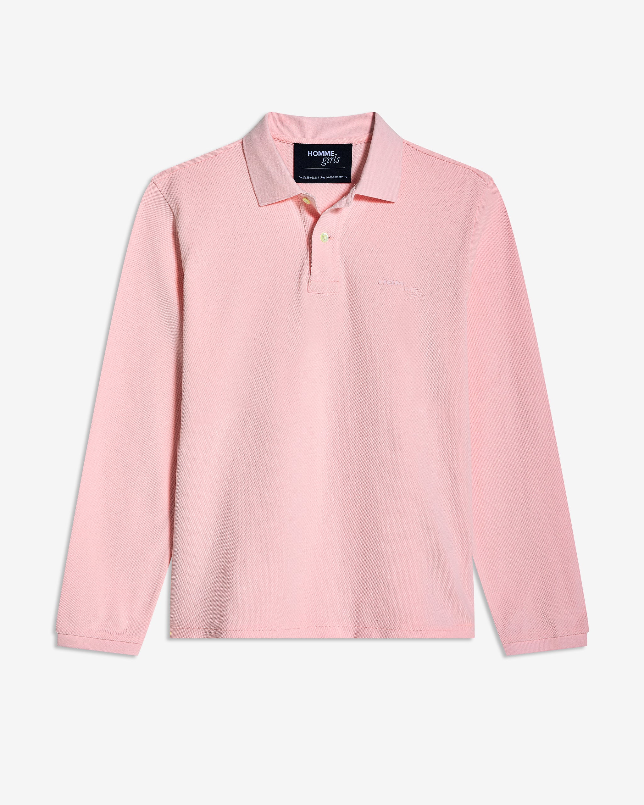 Long Sleeve Pique Polo in Pink
