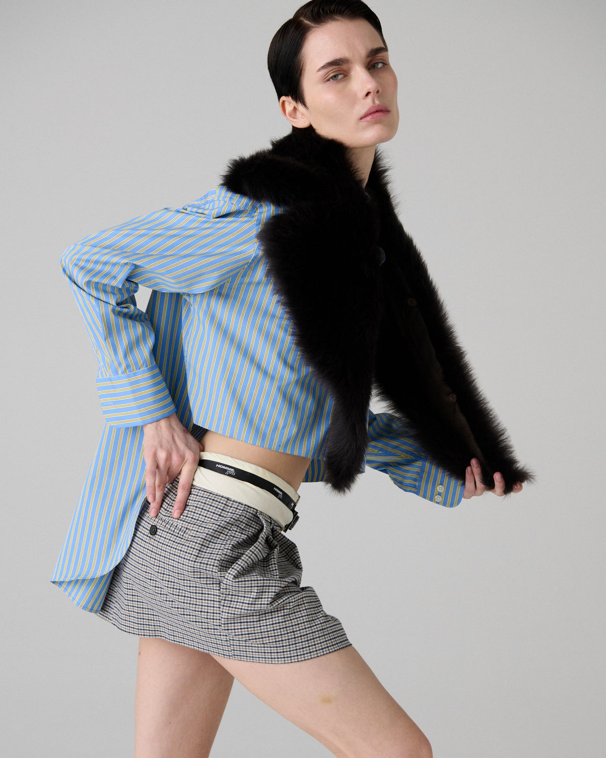 Flip Waist Mini Skirt with Belt in Check Plaid