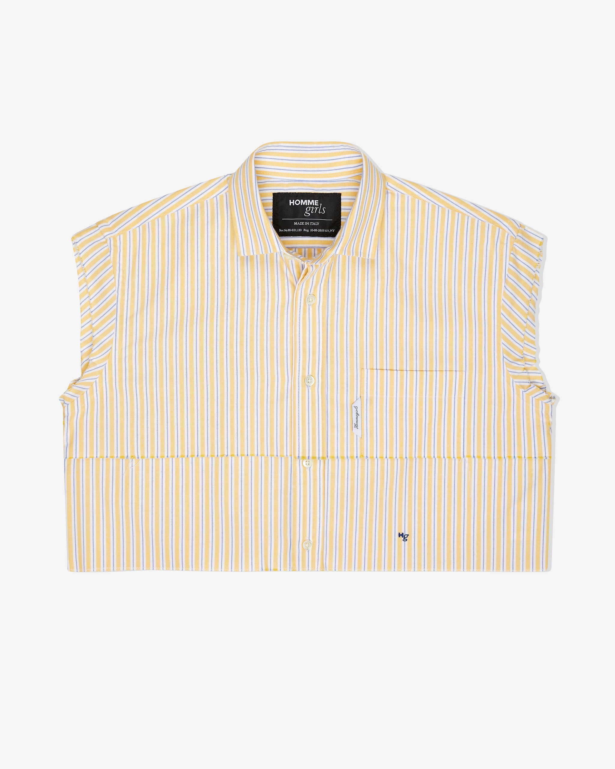 Sleeveless Layered Cropped Shirt in Yellow Oxford Stripe