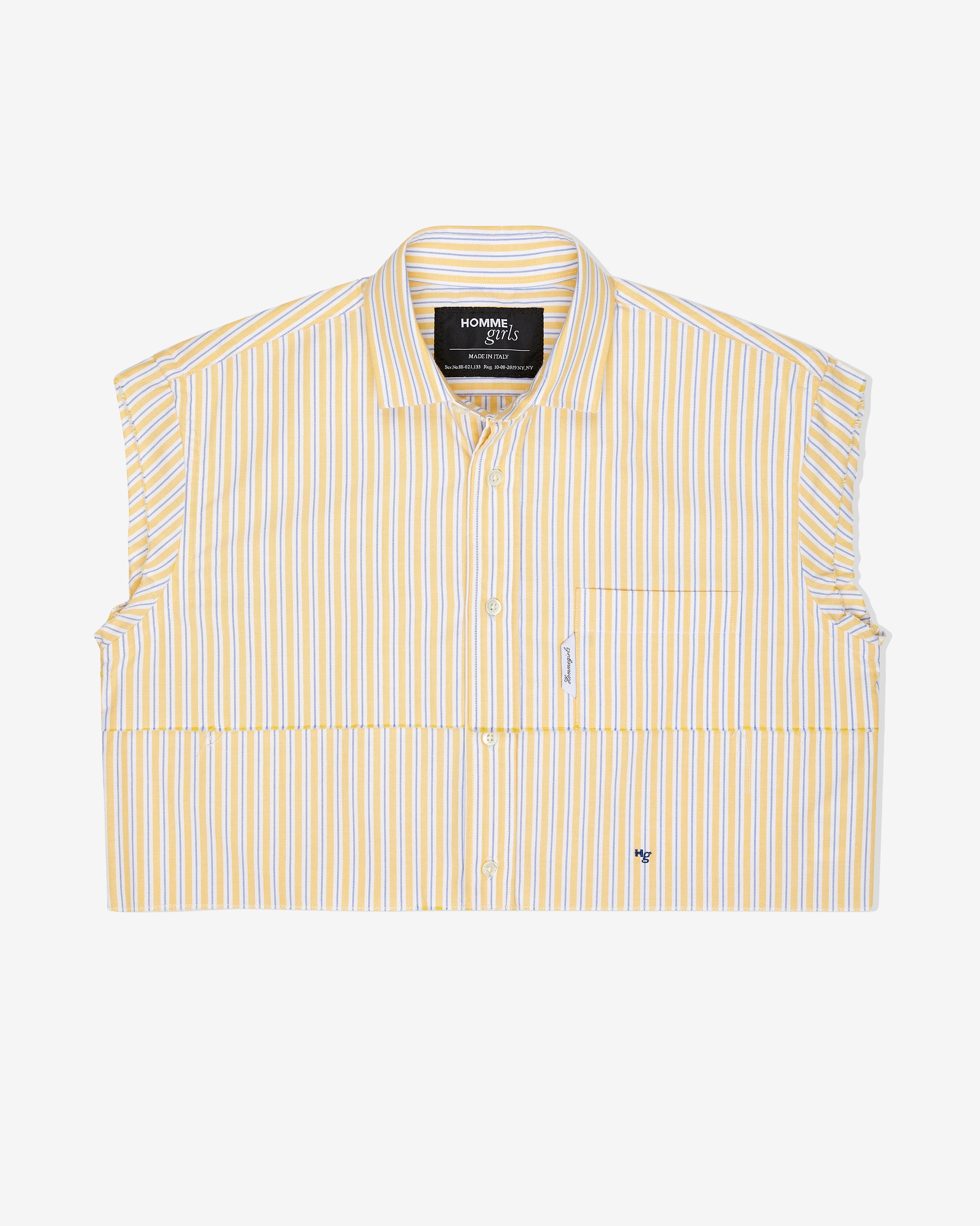 Sleeveless Layered Cropped Shirt in Yellow Oxford Stripe