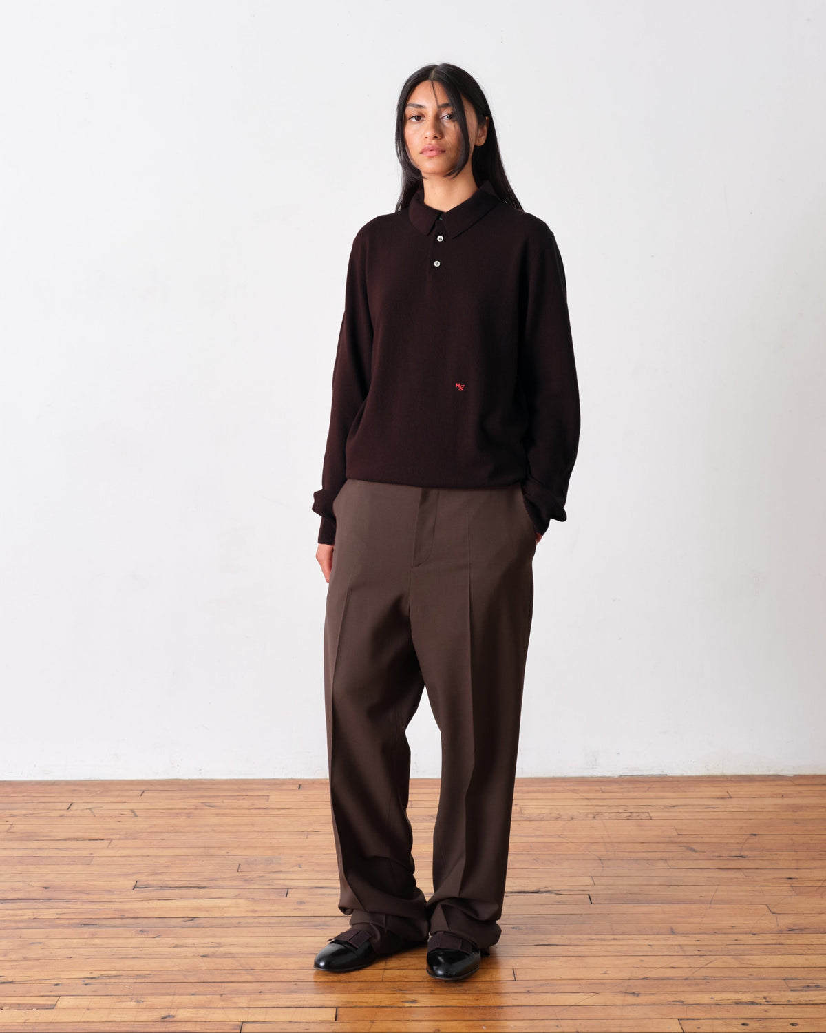 Wool Polo in Chocolate Brown