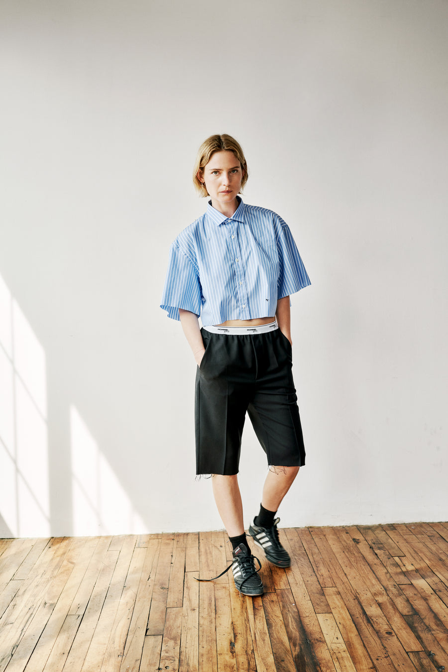 Oversized Stripe Cropped Shirt