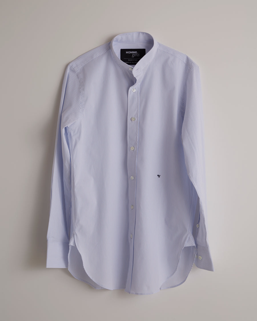 Collarless White Stripe Shirt