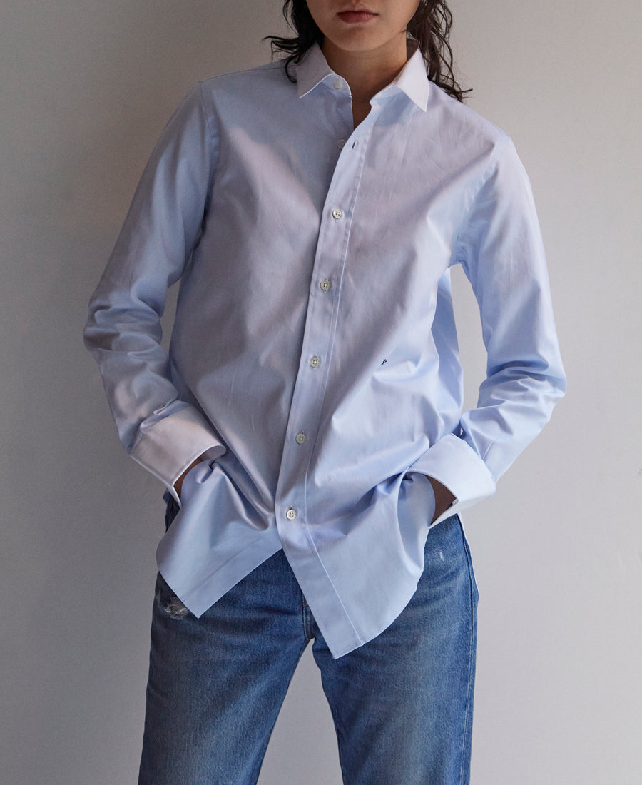 Chambray Blue Classic Contrast Collar Shirt